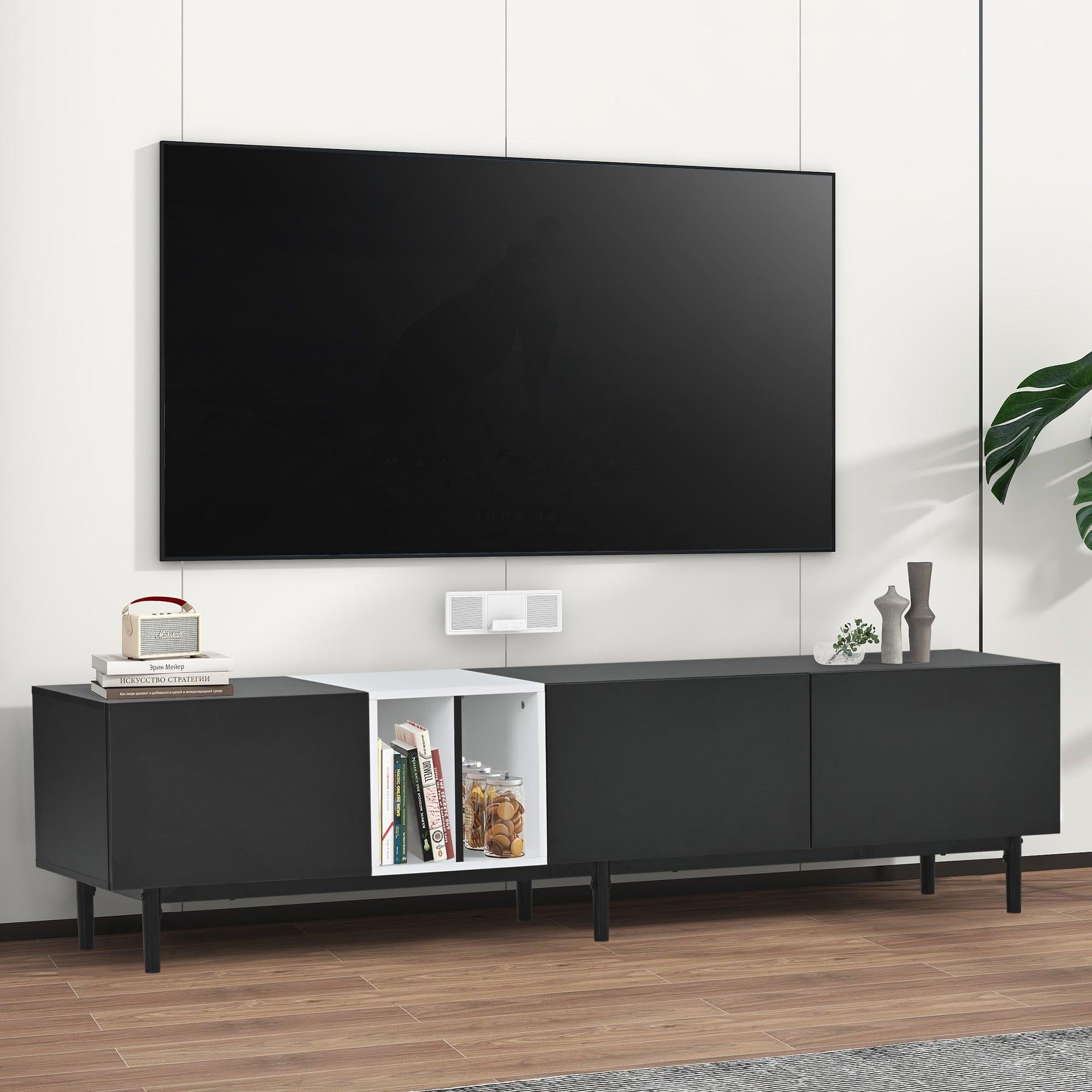 Modern TV Stand for 80’’ TV with 3 Doors, Media Console Table, Entertainment Center with LargeStorage Cabinet for Living Room, Bedroom