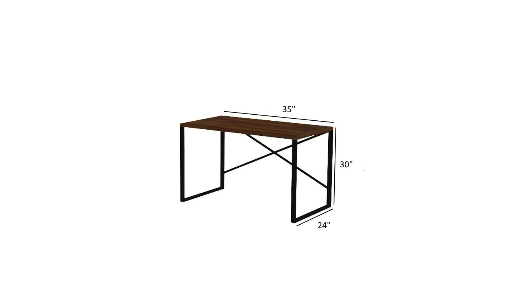 Furnish Home Store Lator Black Metal Frame 35" Wooden Top Small Writing and Computer  Desk for Teens Bedroom, Walnut