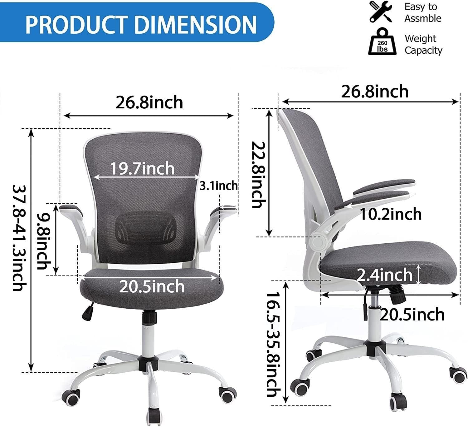 Office Chair Mesh High Back Computer Chair Height Adjustable Swivel Desk Chairs with Wheels,Adjustable Armrest Backrest,Gray