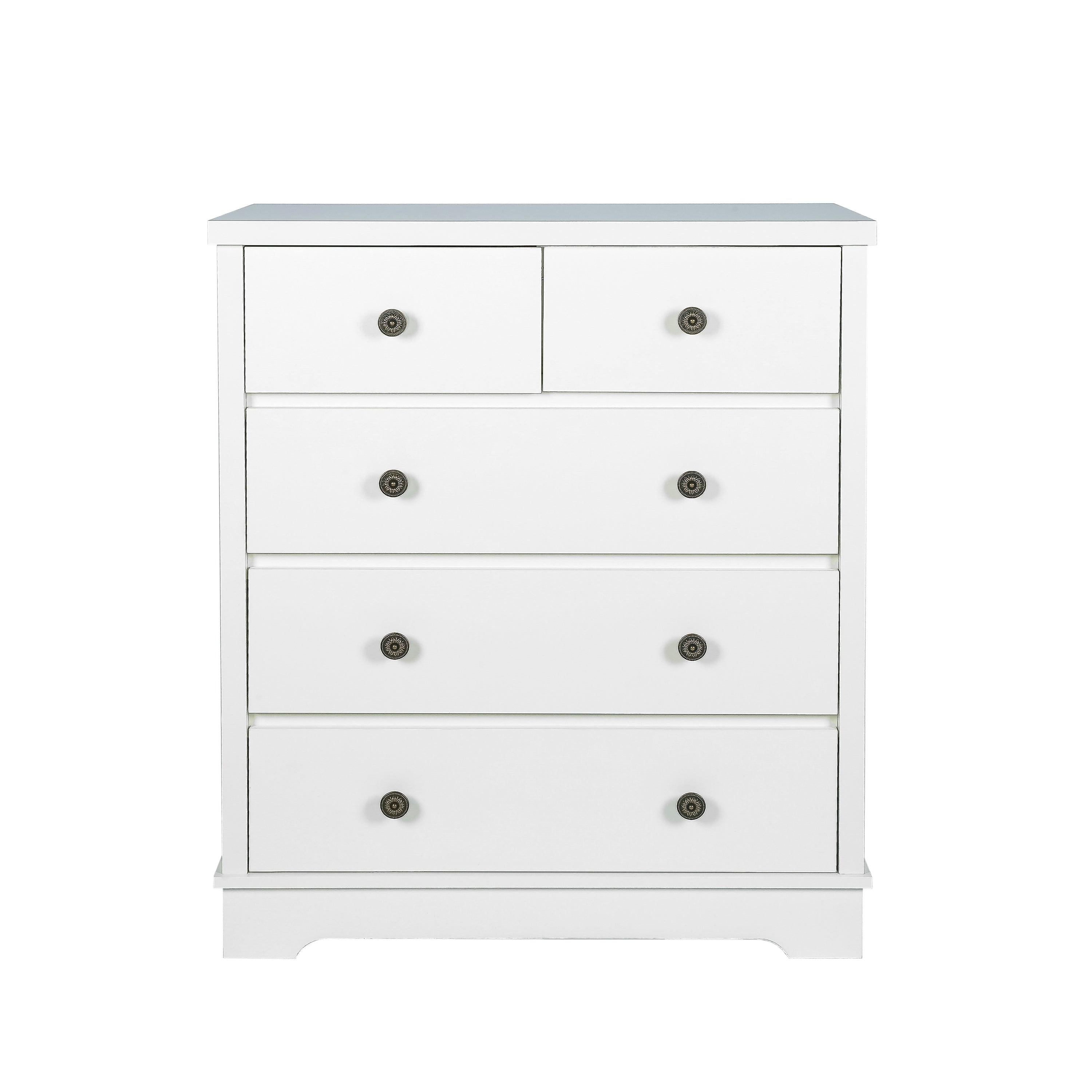 White color 5 drawers chest of drawer,Tallboy for bedroom, wooden cabinet