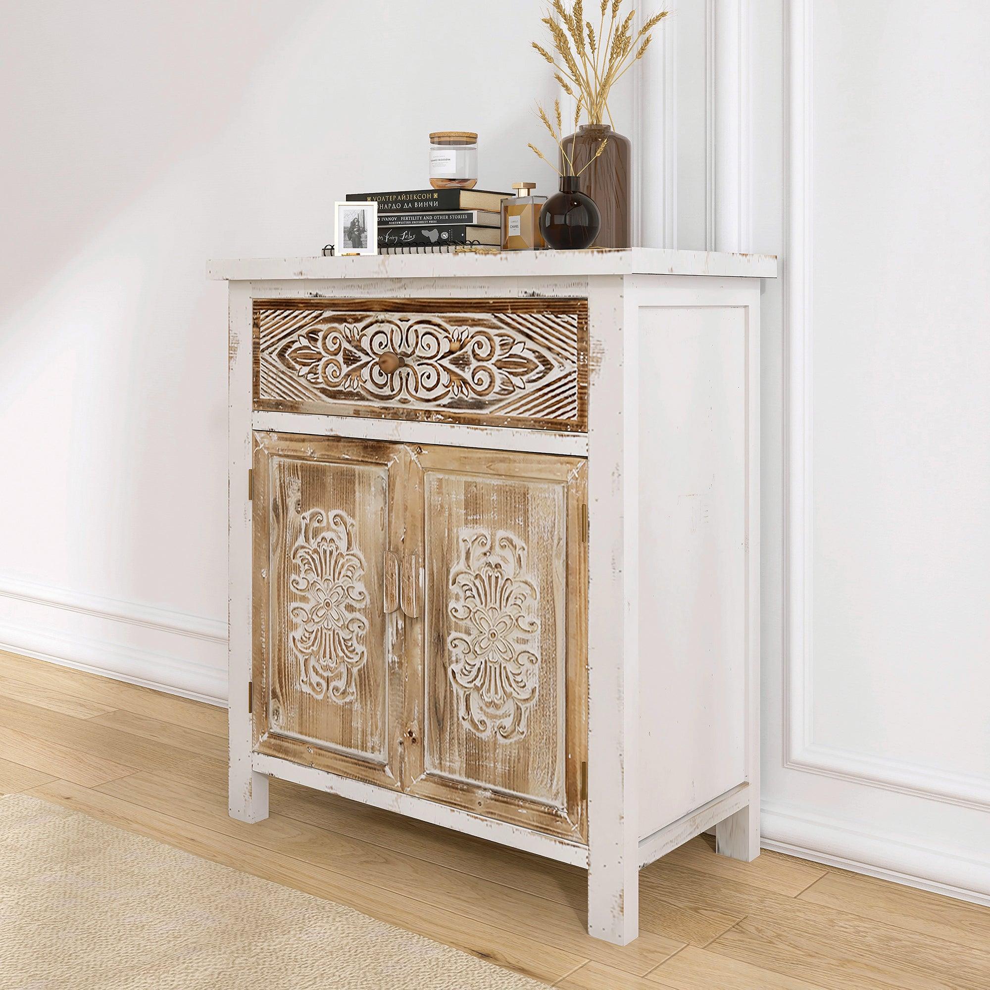 Weathered Wood Cabinet with 1 Drawer and 2 Doors Vintage AccentStorage Cabinet for Entryway, Living Room