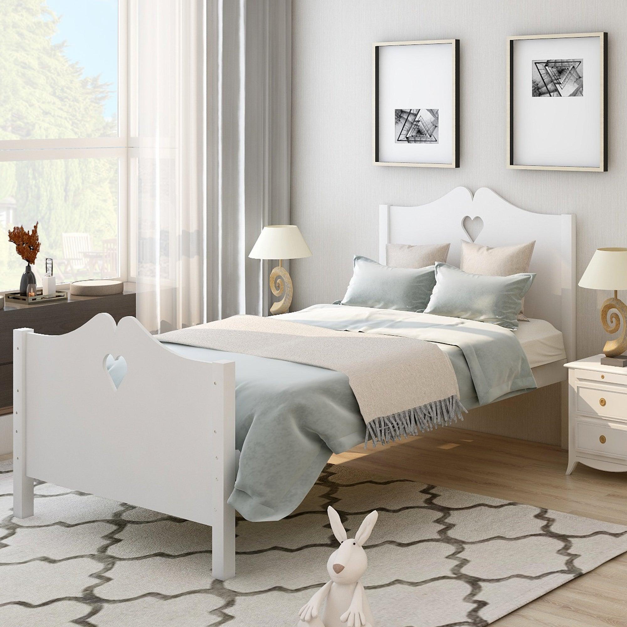 Bed Frame Twin Platform Bed with Wood Slat Support and Headboard and Footboard (White) image