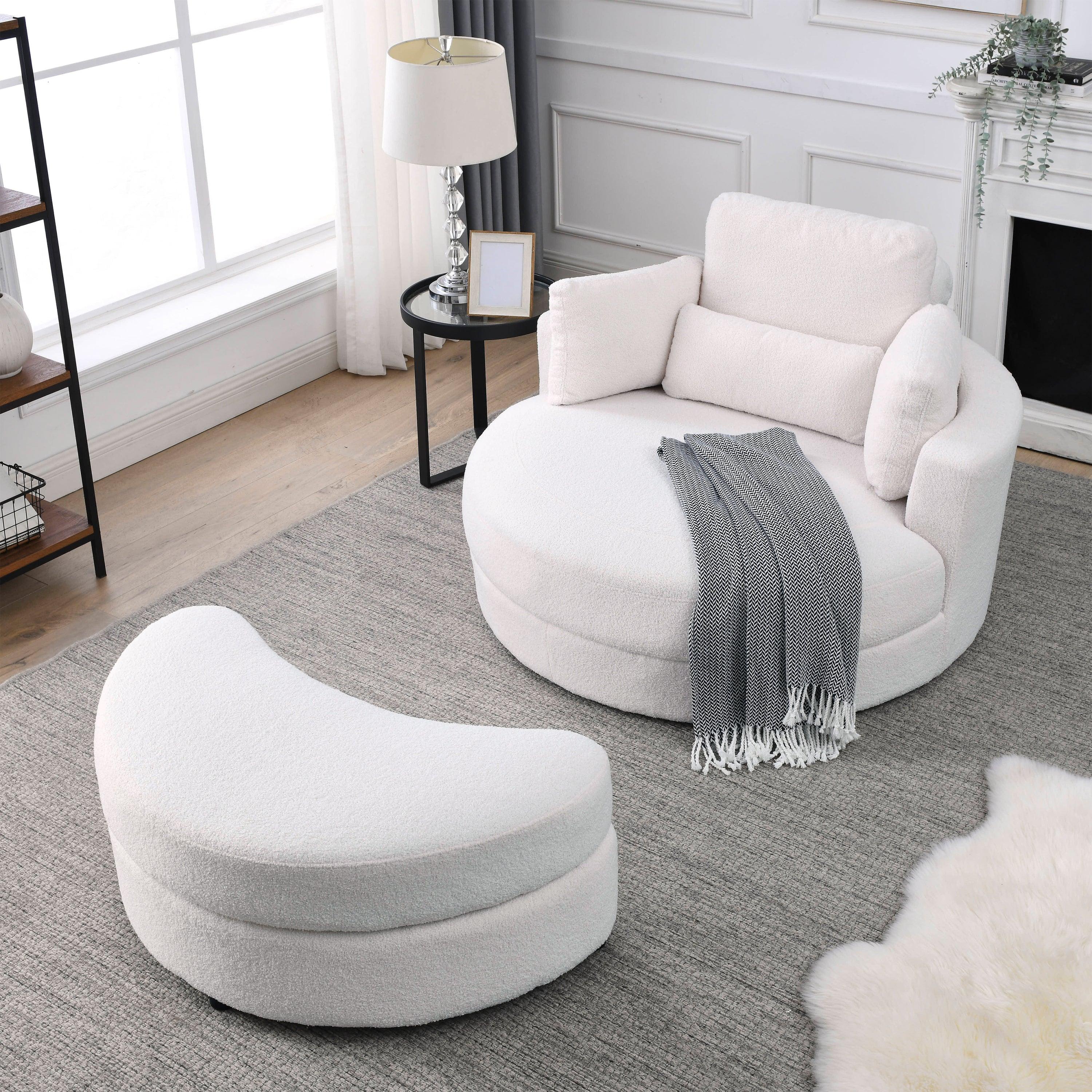 Swivel Accent BarrelModern Sofa Lounge Club Big Round Chair withStorage Ottoman Linen Fabric for Living Room Hotel with Pillows