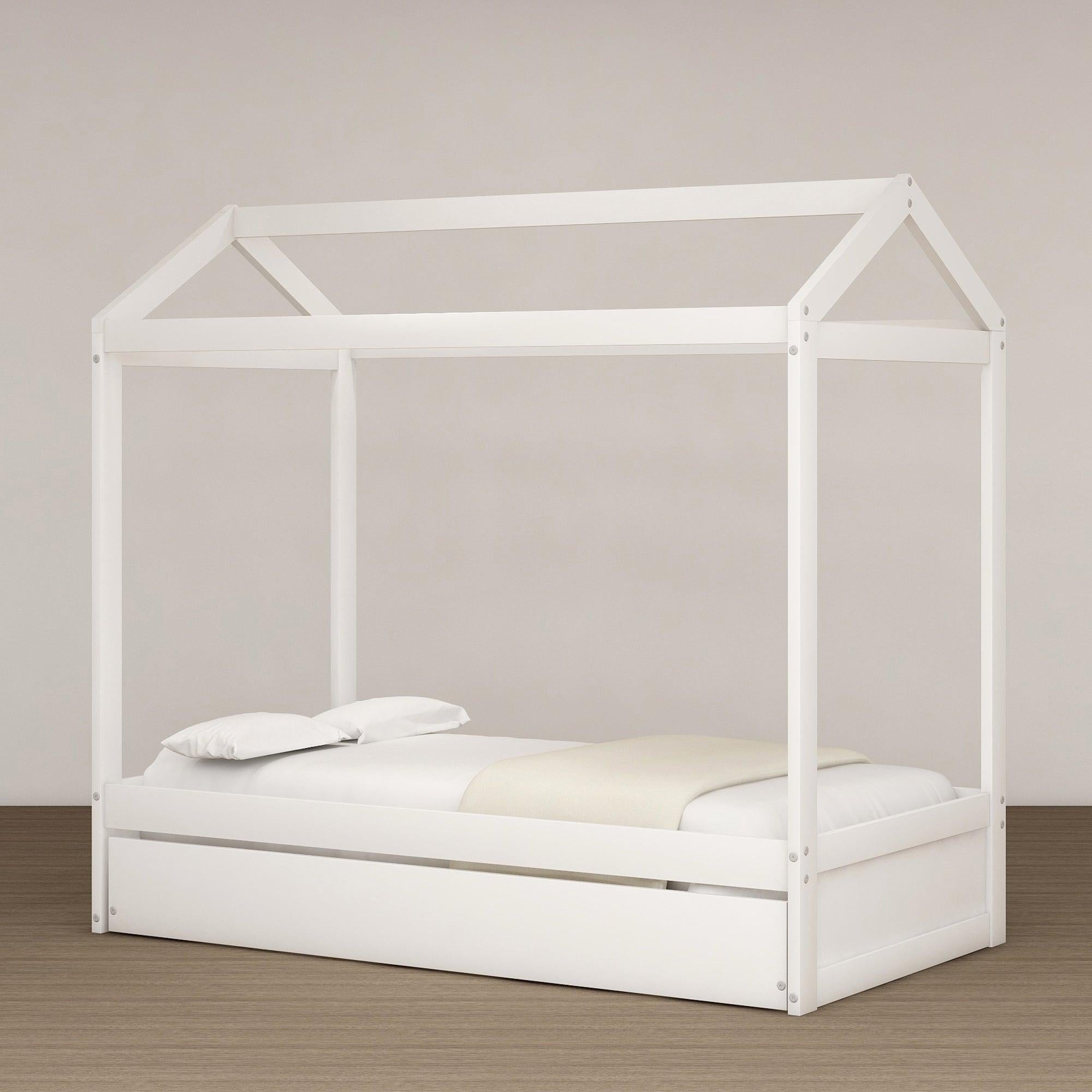 House Bed with Trundle, can be Decorated,White