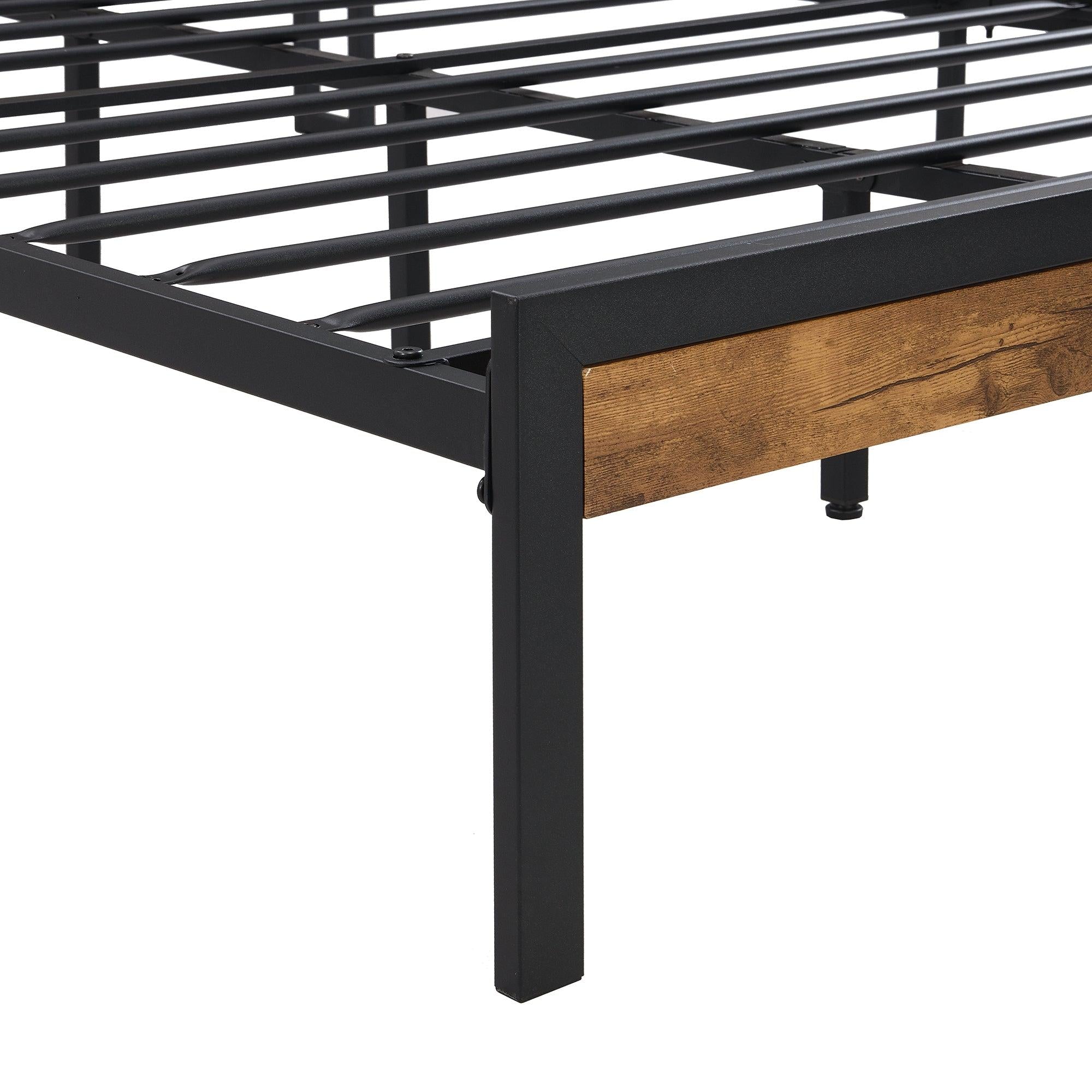 Queen Size  Metal Platform Bed Frame with Wooden Headboard and Footboard with USB LINER, No Box Spring Needed, Large Under BedStorage, Easy Assemble