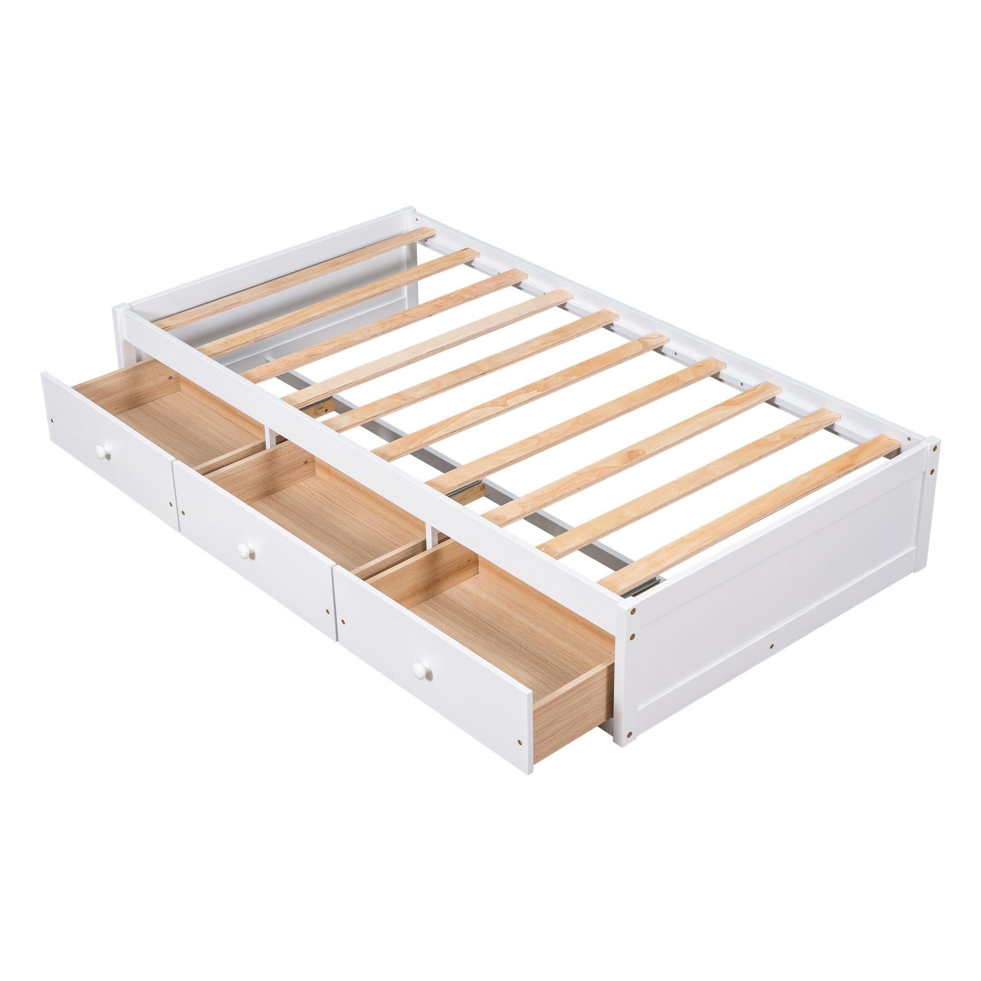 Twin Size PlatformStorage Bed with 3 Drawers,White