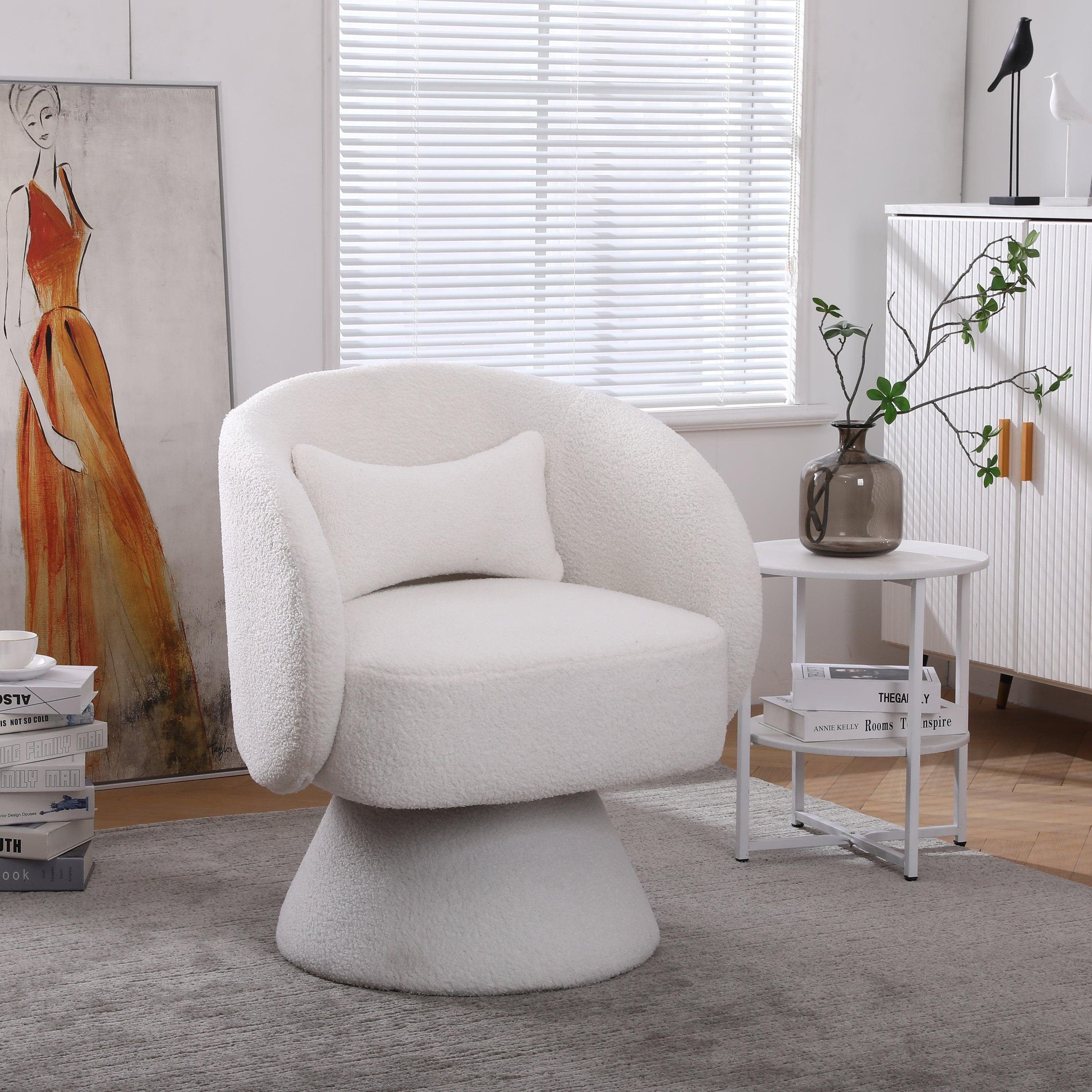 Swivel Accent Chair Armchair, Round Barrel Chair in Fabric for Living Room Bedroom(White) image