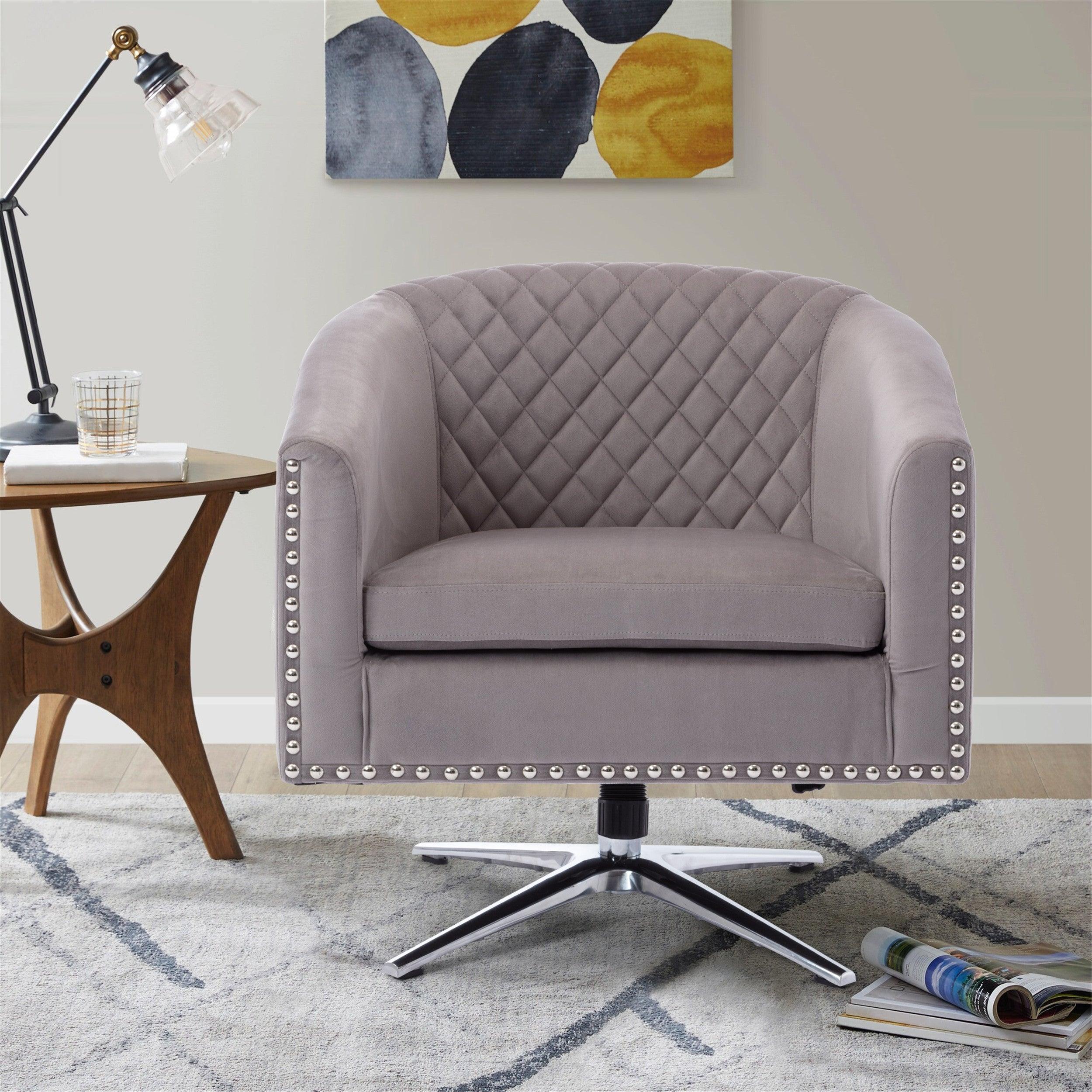 Swivel  Barrel chair living room chair with nailheads and Metal base image