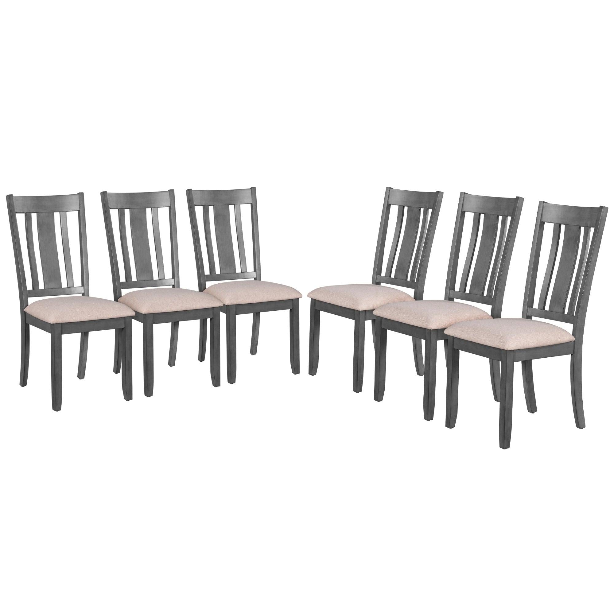 7-Piece Dining Room Set - 72" Industrial Style Rectangular Table with Chain Bracket and 6 Dining Chairs (Gray)