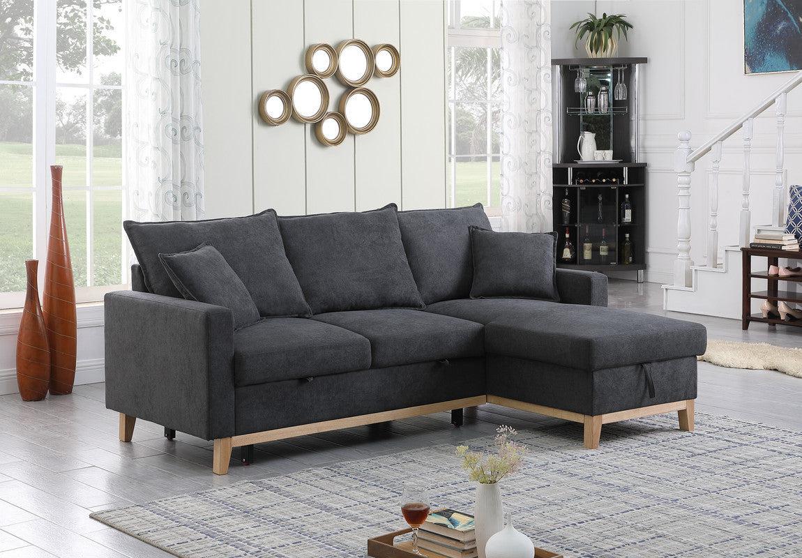 Colton Dark Gray Woven Reversible Sleeper Sectional Sofa withStorage Chaise