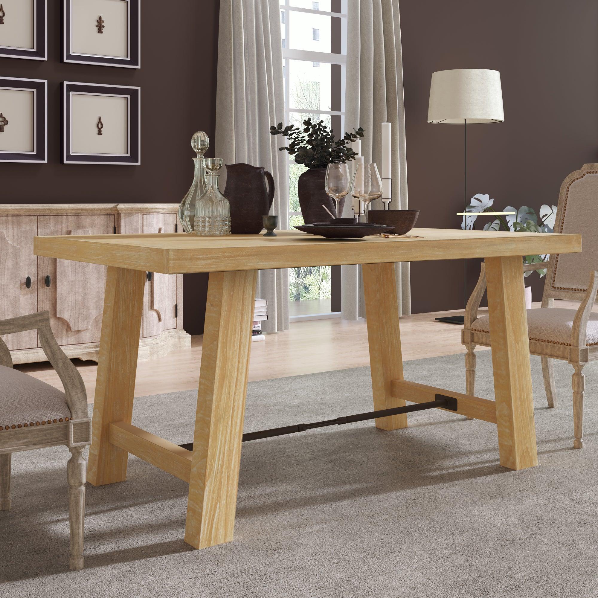 Wood Dining Table Kitchen Furniture Rectangular Table, Seats up to 6 (Natural Wood Wash) image