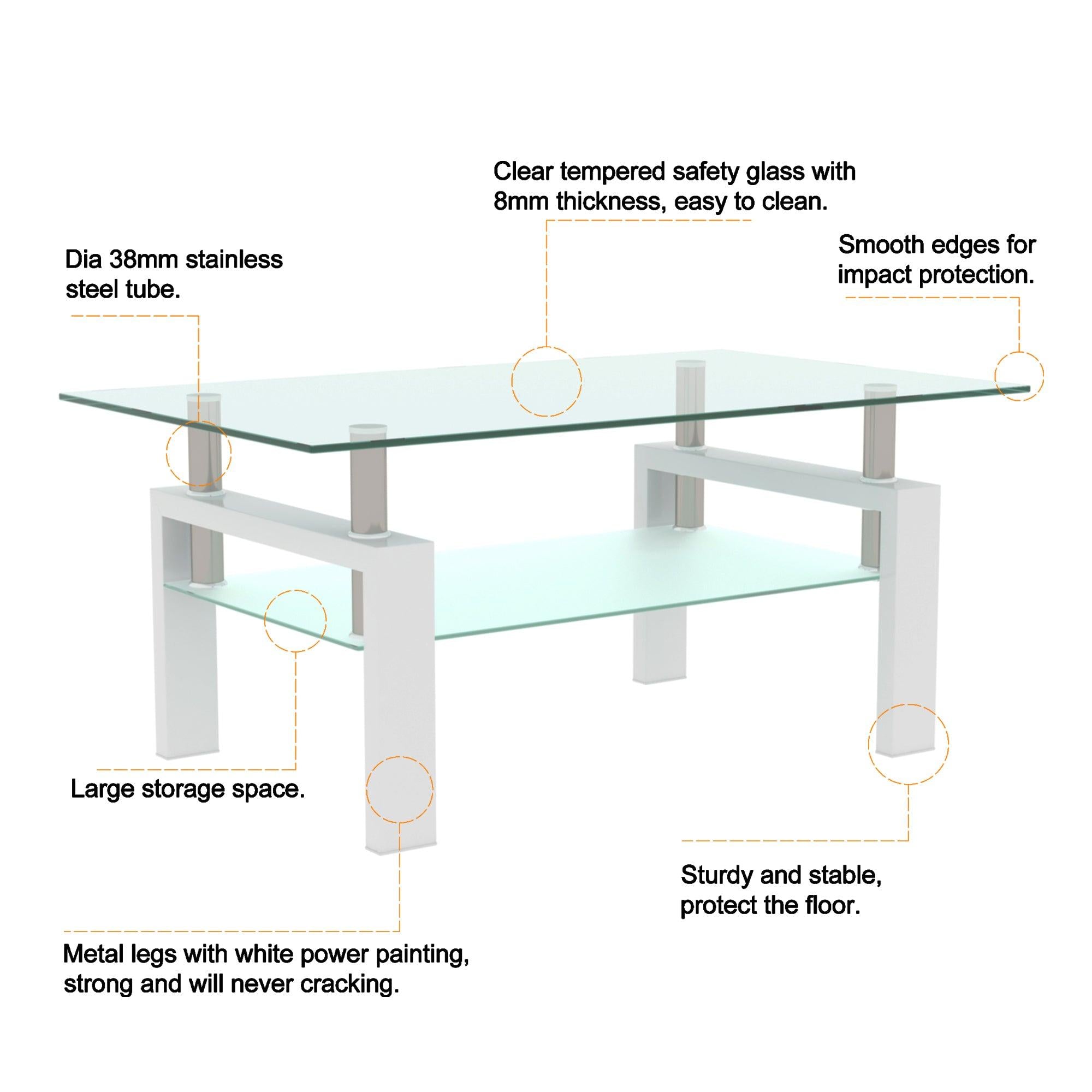 White Coffee Table, Clear Coffee Table，Modern Side Center Tables for Living Room， Living Room Furniture