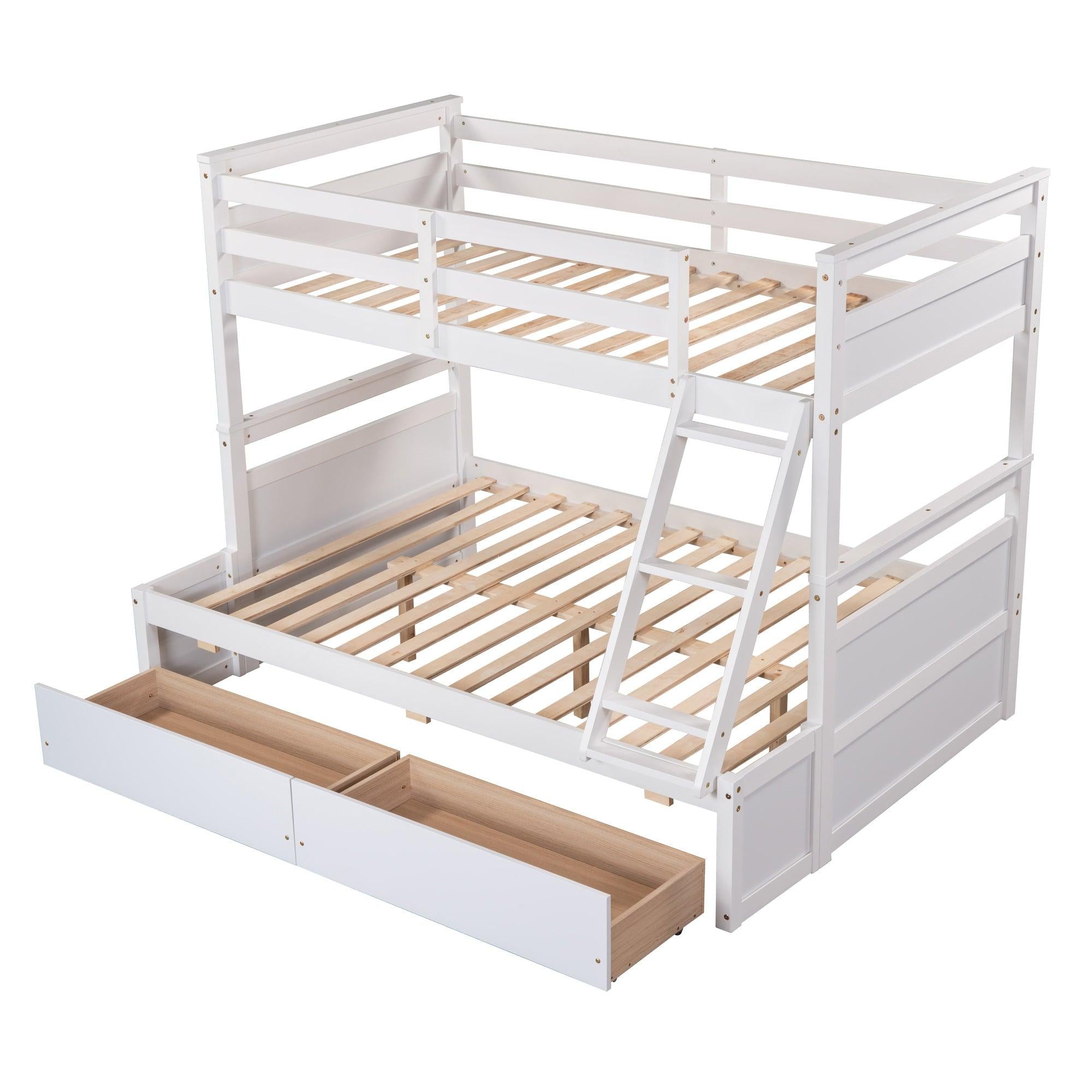 Twin over Full Bunk Bed withStorage - White