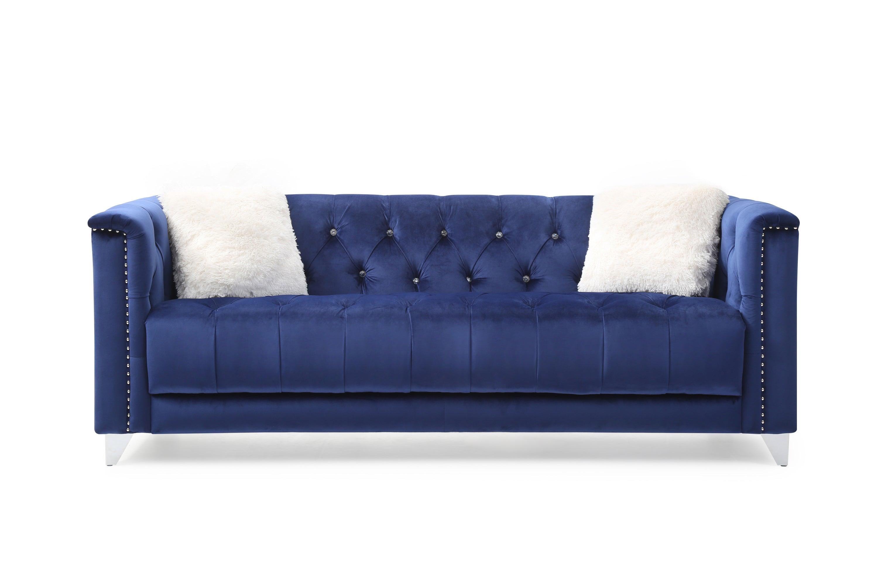 Russell Tufted Upholstery Sofa Finished in Velvet Fabric in Blue image