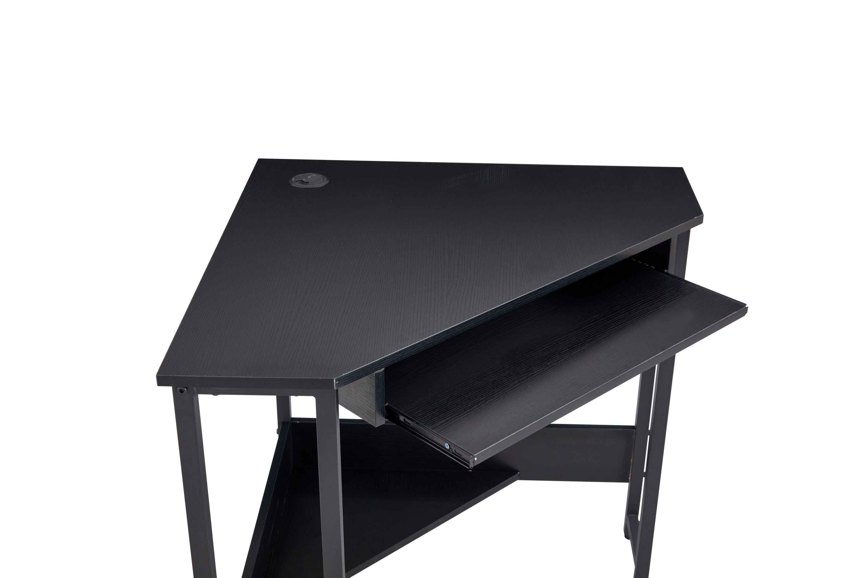 Triangle Computer Desk,Corner Desk With Smooth Keyboard Tray&Storage Shelves ,Compact Home Office,Small Desk With Sturdy Steel Frame As Workstation For Small Space,BLACK,28.34''L 24''W 30.11''H