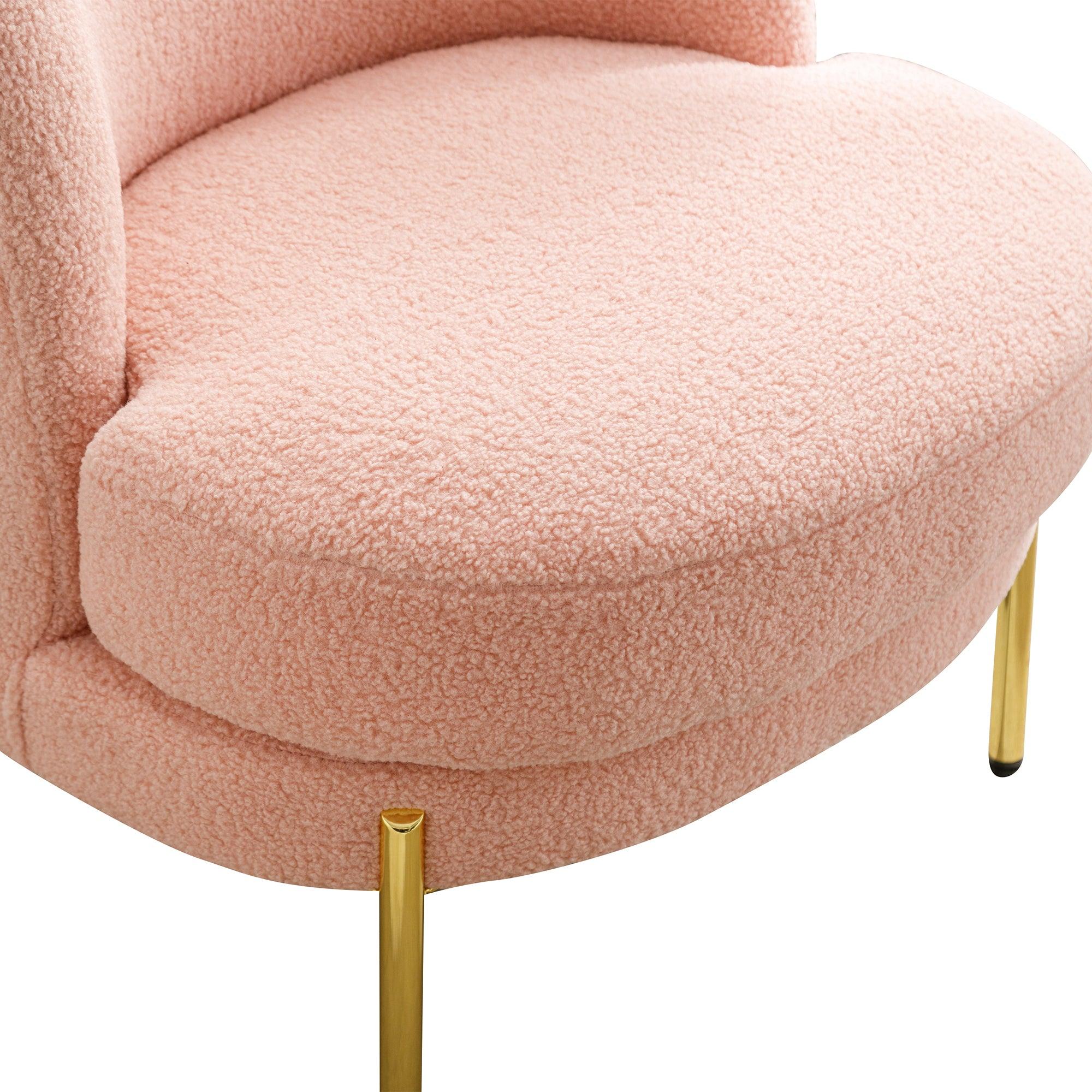 28.4"W Accent Chair Upholstered Curved Backrest Reading Chair Single Sofa Leisure Club Chair with Golden Adjustable Legs For Living Room Bedroom Dorm Room (Pink Boucle)