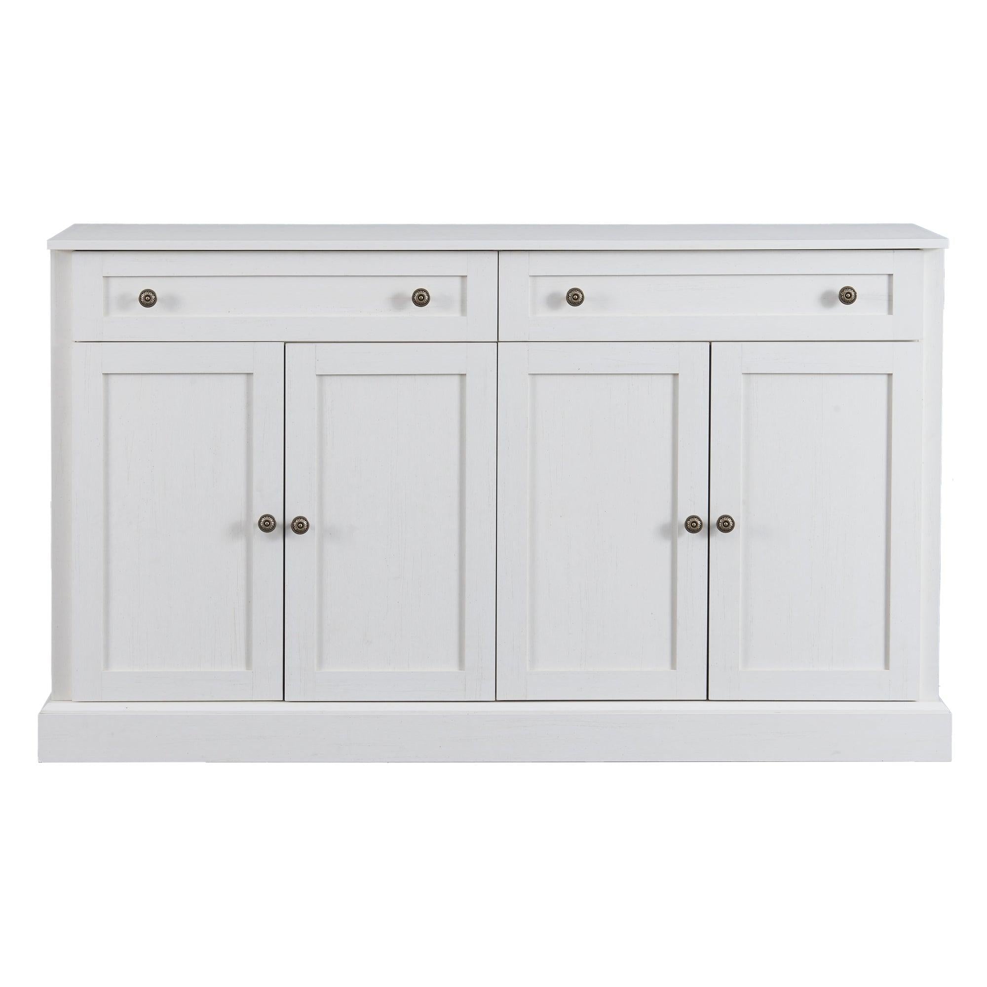 Kitchen SideboardStorage Buffet Cabinet with 2 Drawers & 4 Doors Adjustable Shelves for Dining Room, Living Room (Antique White)