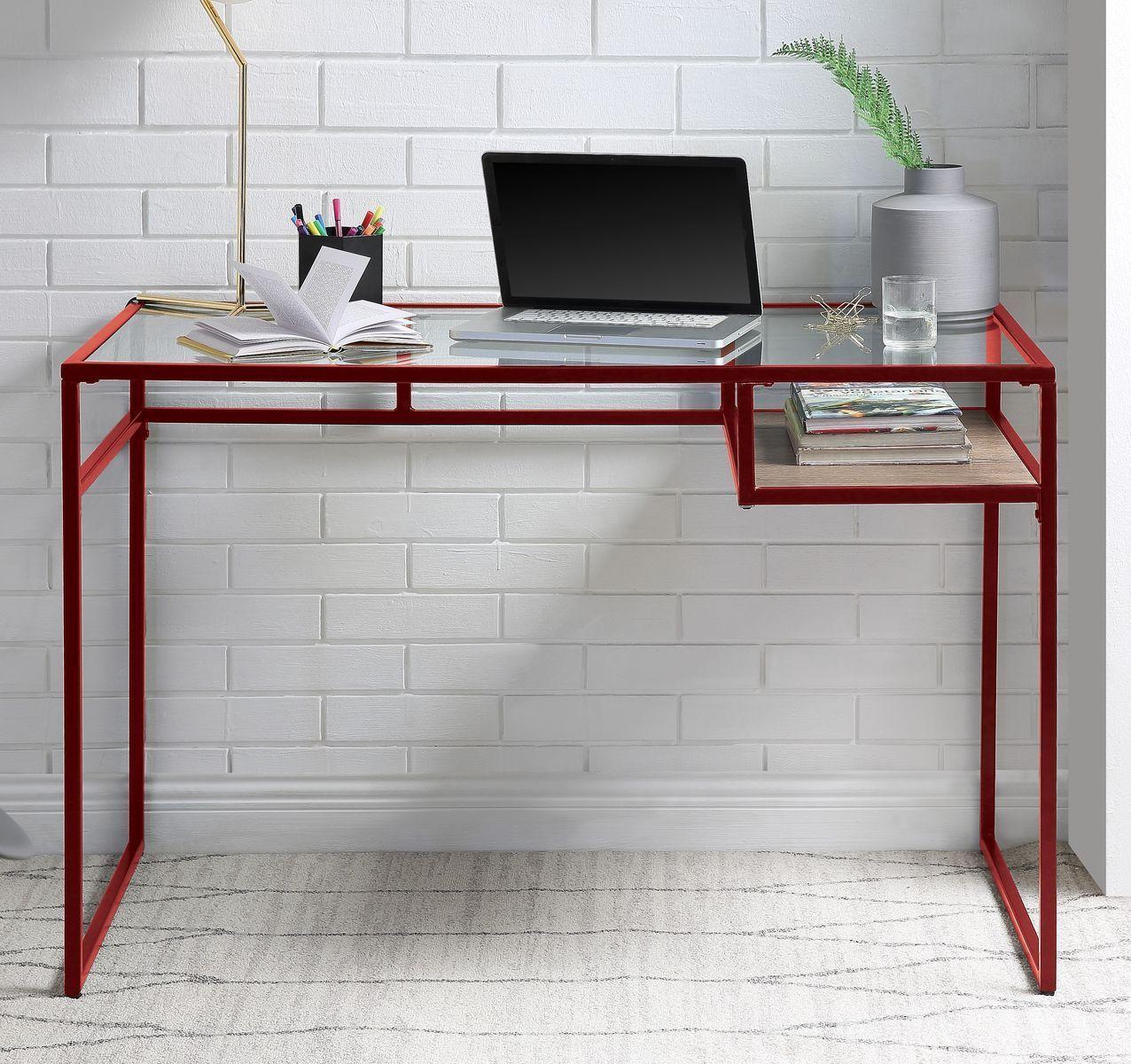 ACME Yasin Desk, Red & Glass 92584 image