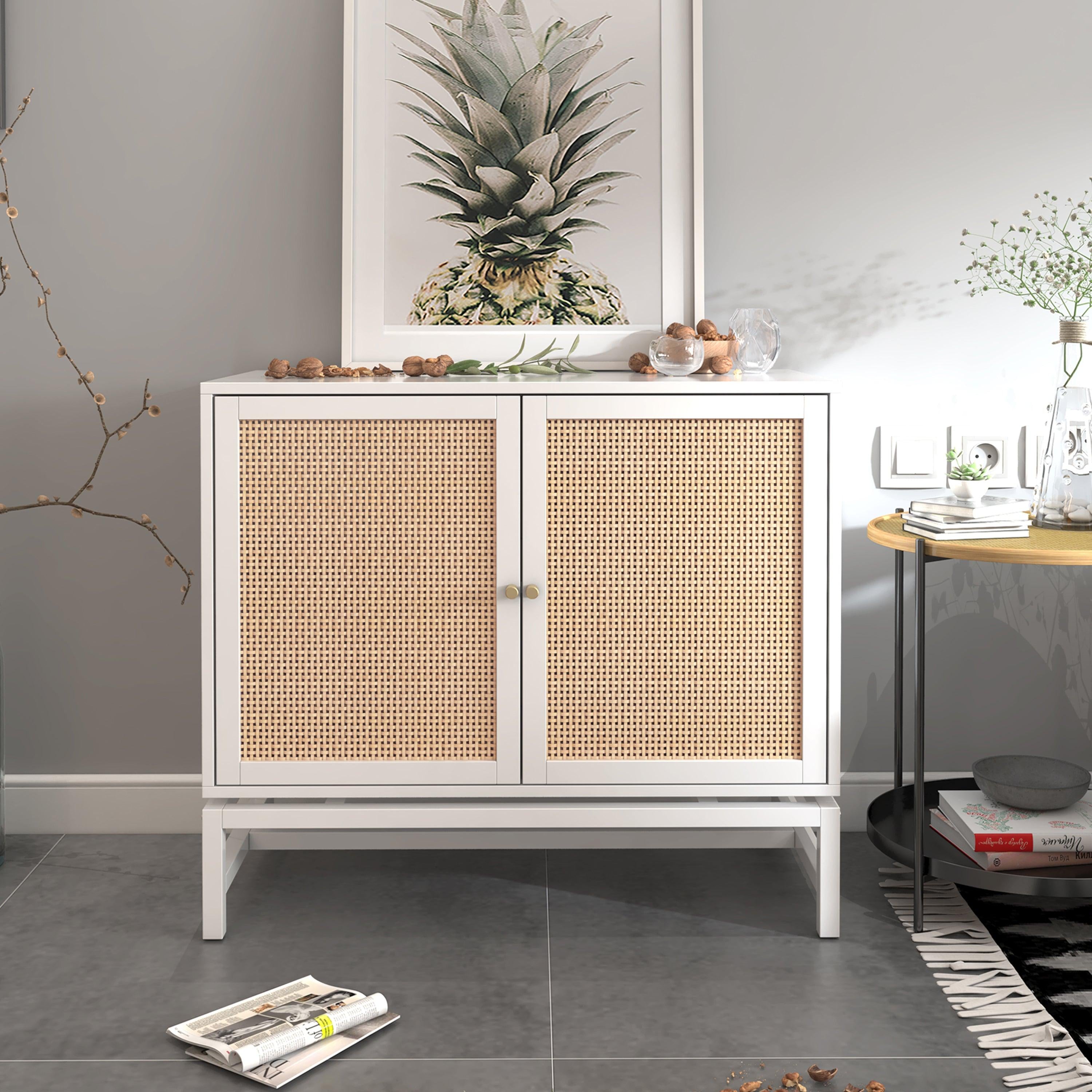 Natural rattan 2 door cabinet，with 1 Adjustable Inner Shelves，rattan，AccentStorage Cabinet image