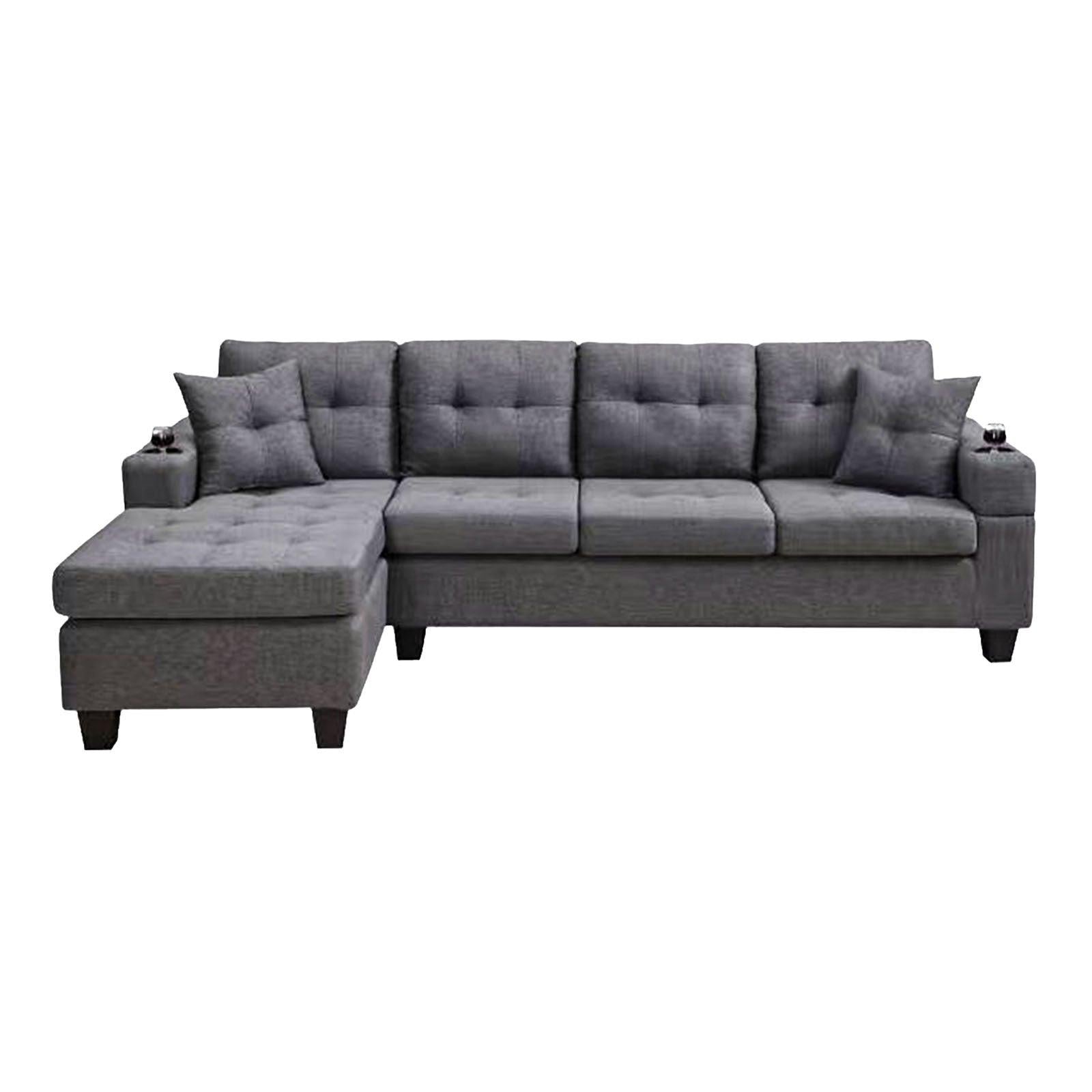 sectional sofa left with footrest, convertible corner sofa with armrestStorage, sectional sofa for living room and apartment, chaise longue left (grey)