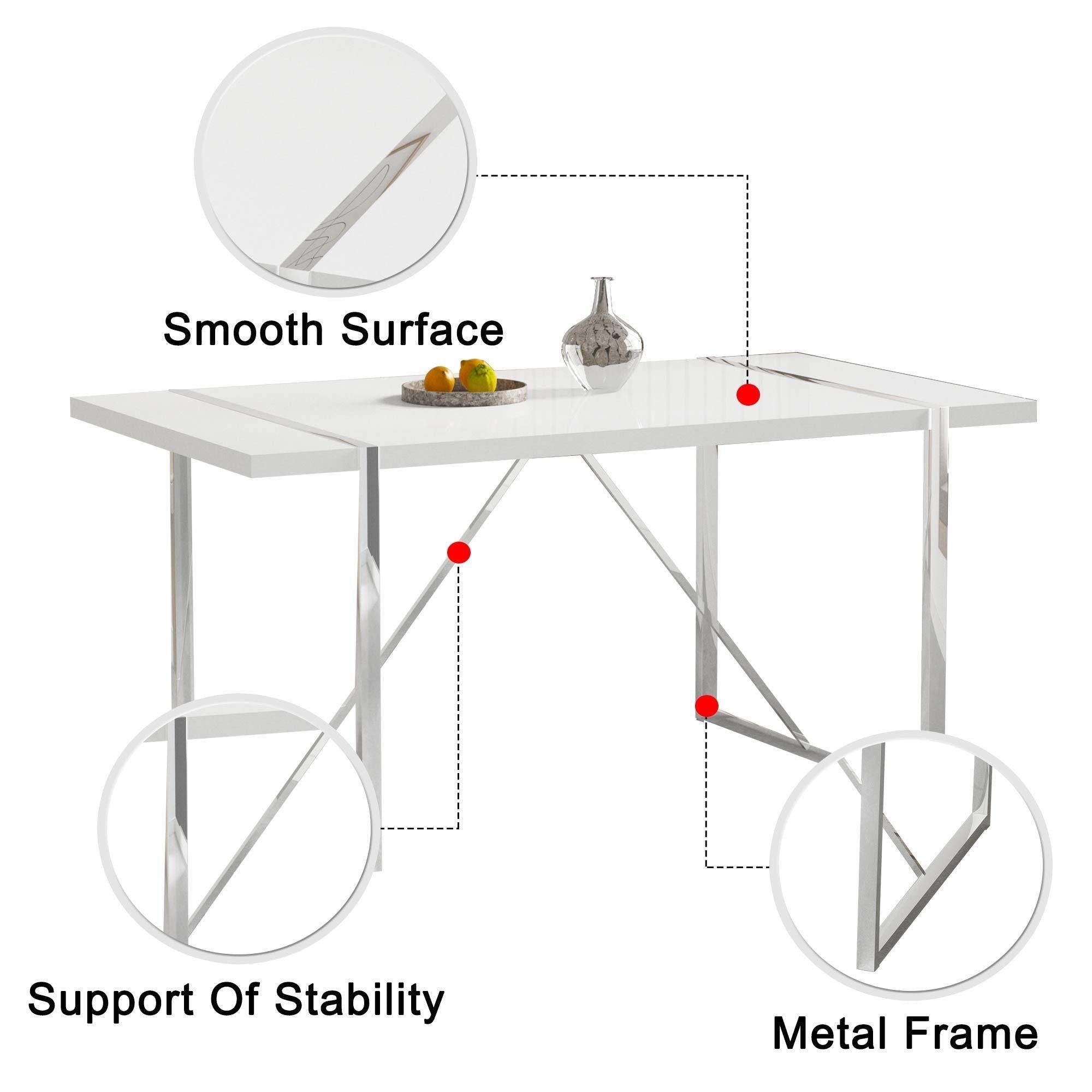 Dining Table.Rustic Industrial Rectangular MDF Wood White Dining Table For 4-6 Person, With 1.6" Thick Engineered Wood Tabletop and plating Metal Legs, For writing DeskKitchen terrace Dining  Room