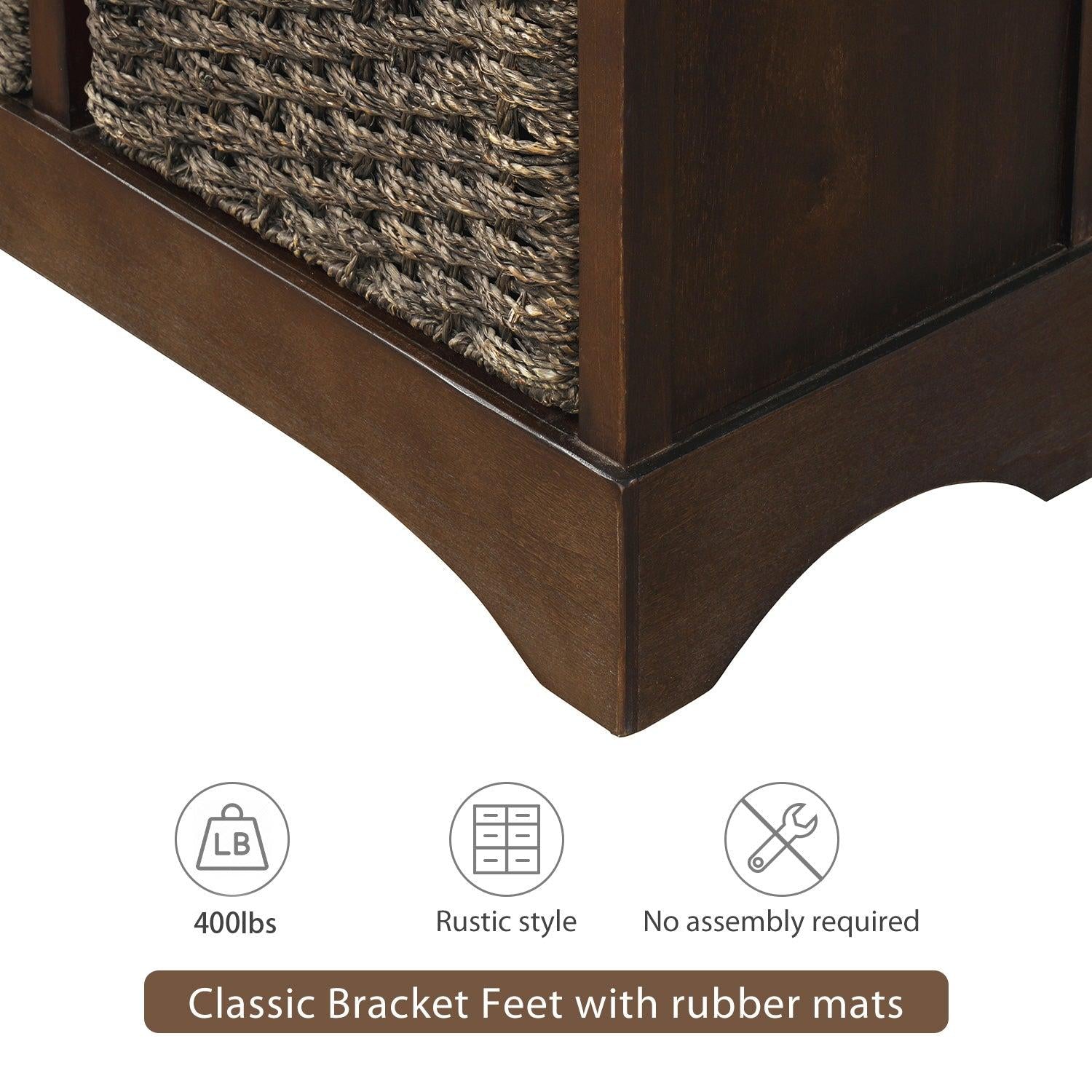 RusticStorage Cabinet with Two Drawers and Four Classic Rattan Basket for Dining Room/Living Room (Espresso)