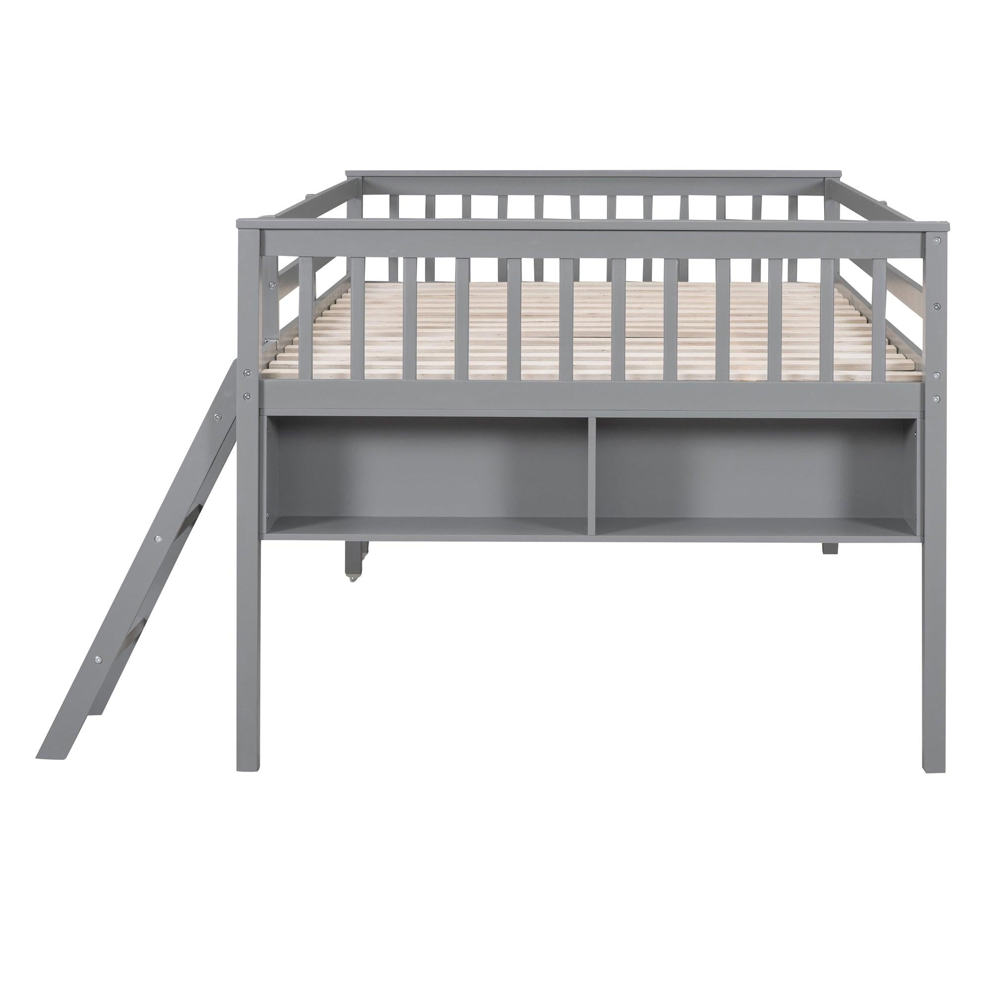 Full Size Loft Bed With Removable Desk and Cabinet, Gray