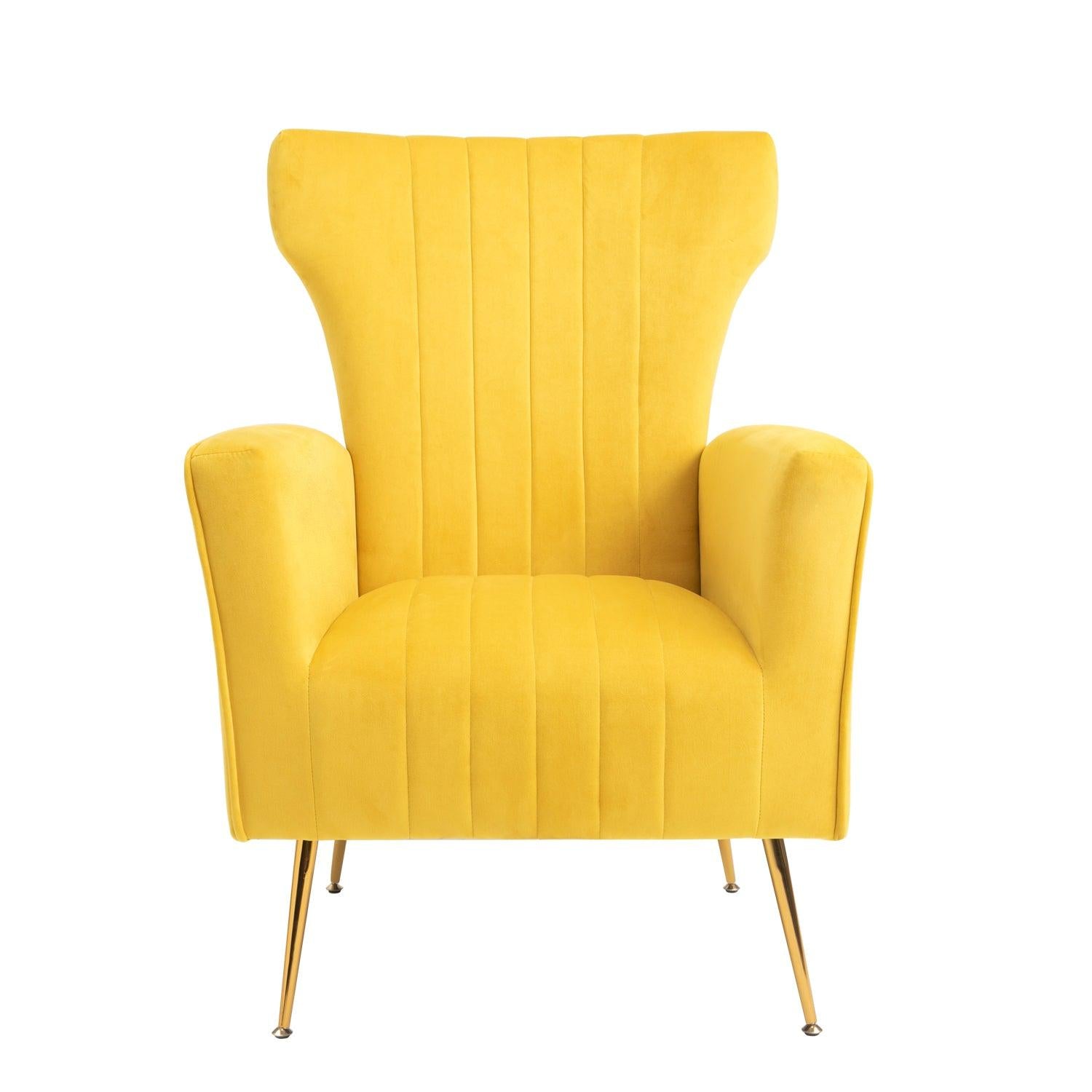 Velvet Accent Chair, Wingback Arm Chair with Gold Legs, Upholstered Single Sofa for Living Room Bedroom