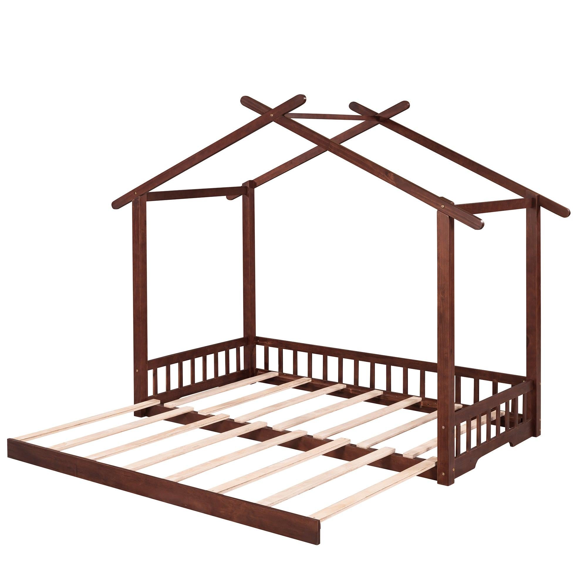 Extending House Bed, Wooden Daybed, Walnut