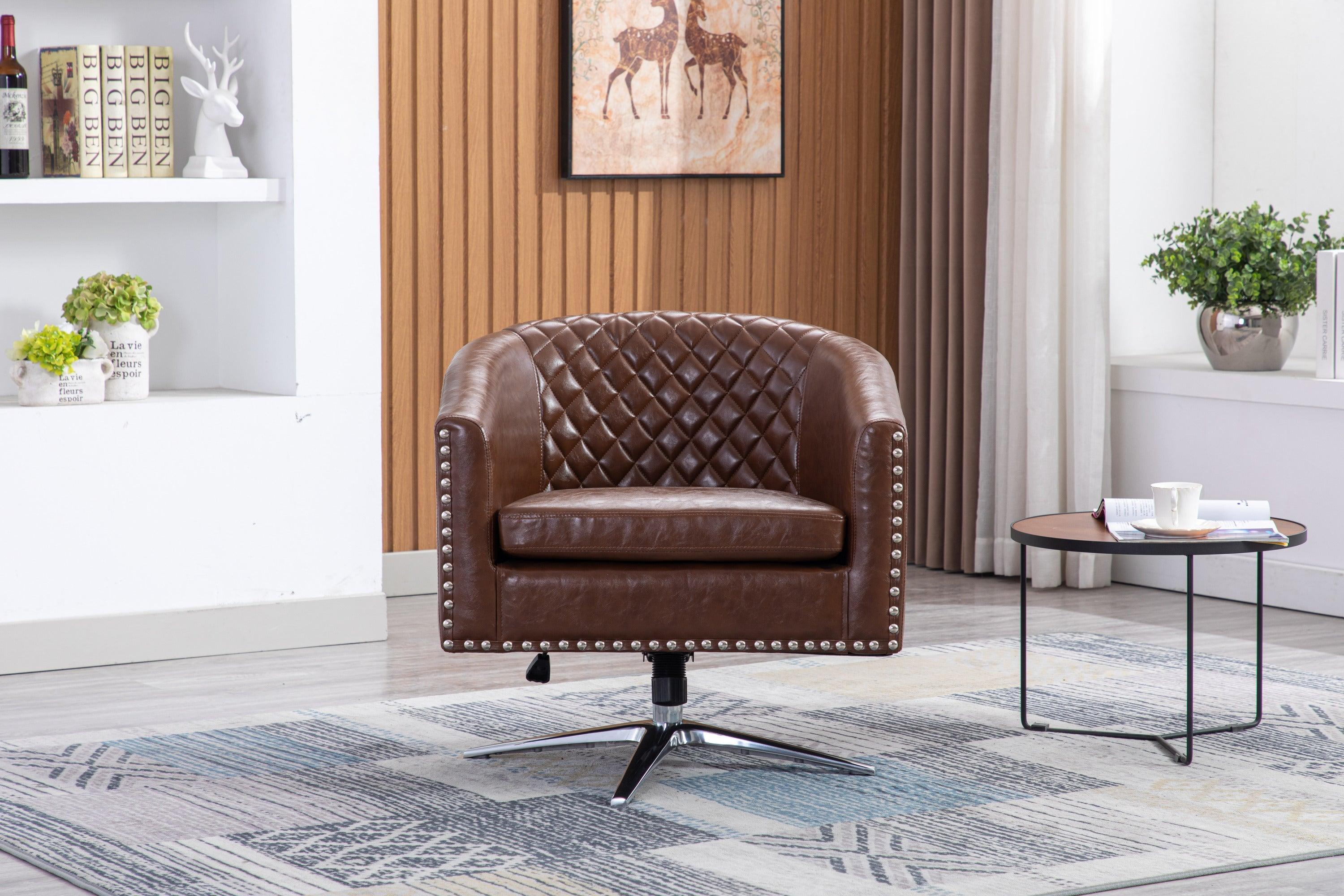 Swivel  Barrel chair living room chair with nailheads and Metal base image