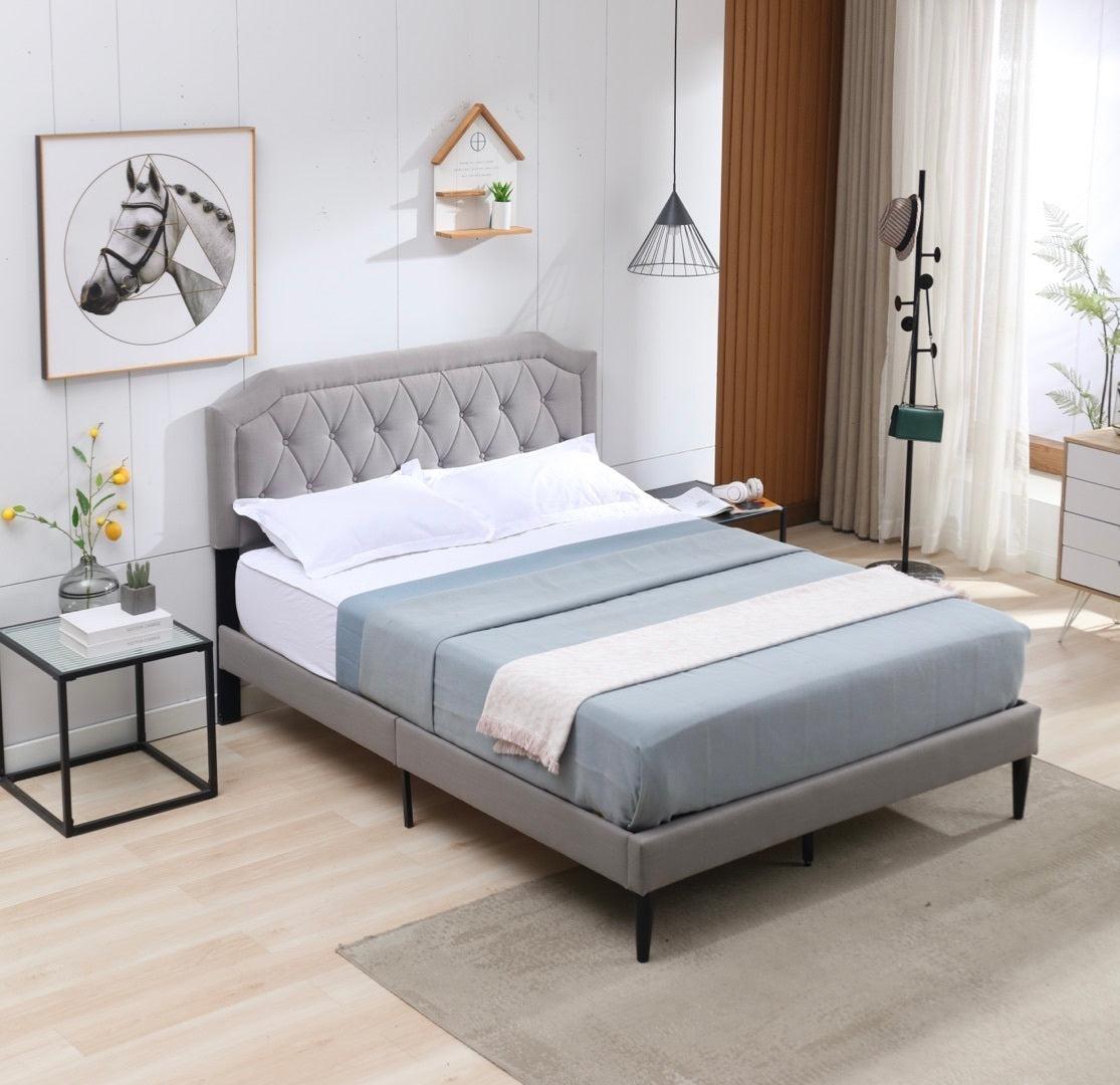 Modern Linene Grey Curved Upholstered Bed (Queen) image