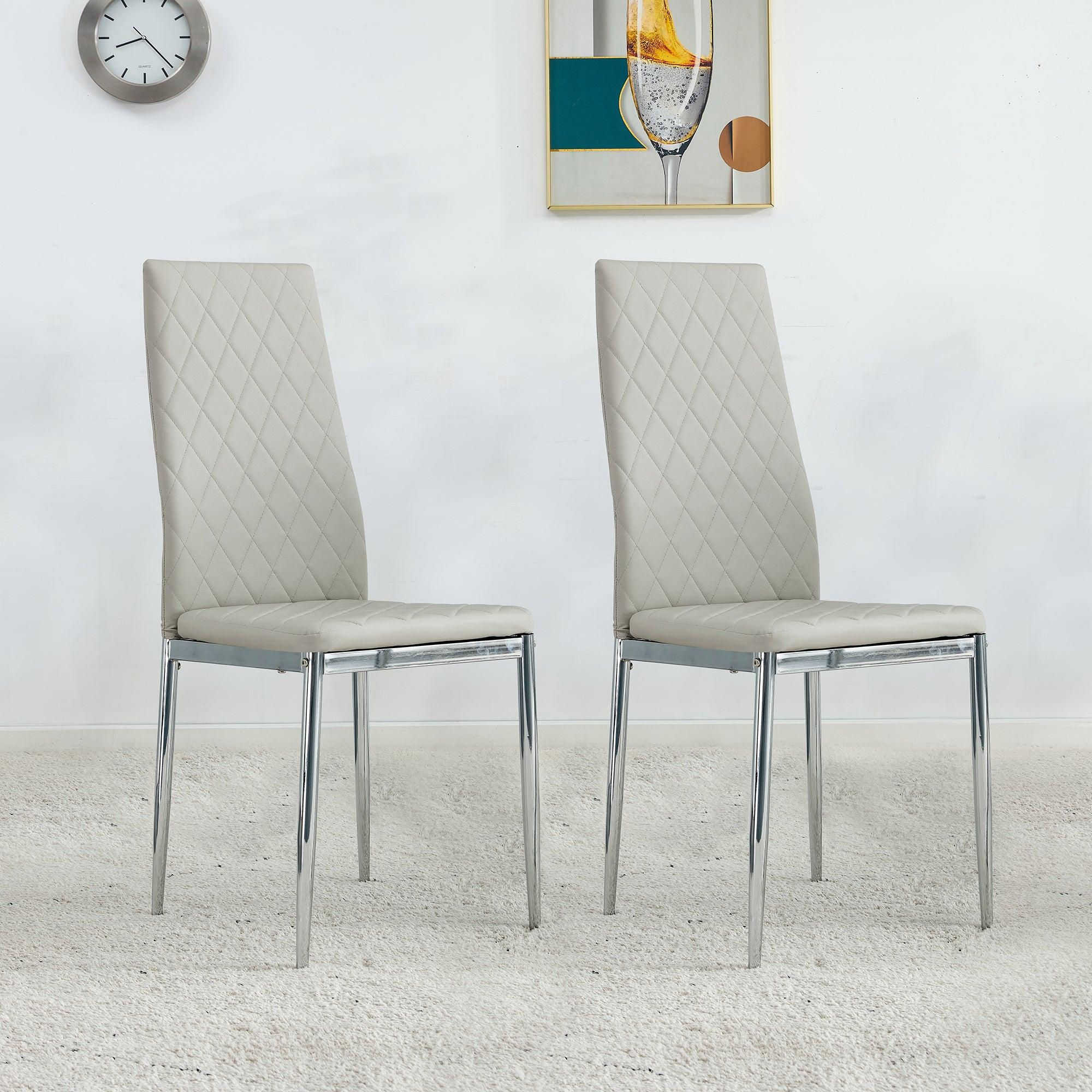 Grid Shaped Armless High Back Dining Chair,2-Piece Set, Office Chair. Applicable to Dining Room, Living Room, Kitchen and Office.Grey Chair and Electroplated Metal Leg image