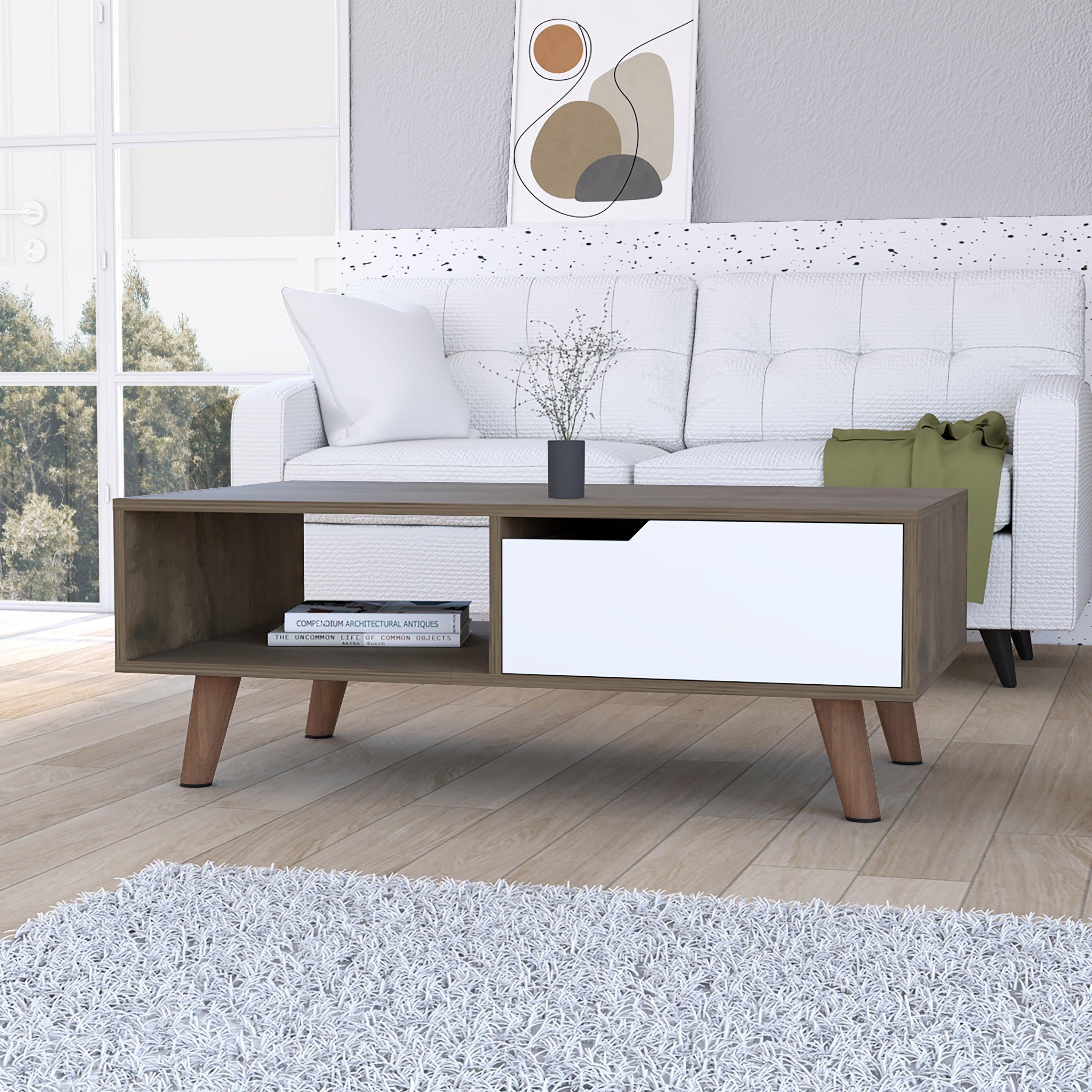 New Haven 1-Drawer 1-Shelf Rectangle Coffee Table Dark Brown and White image