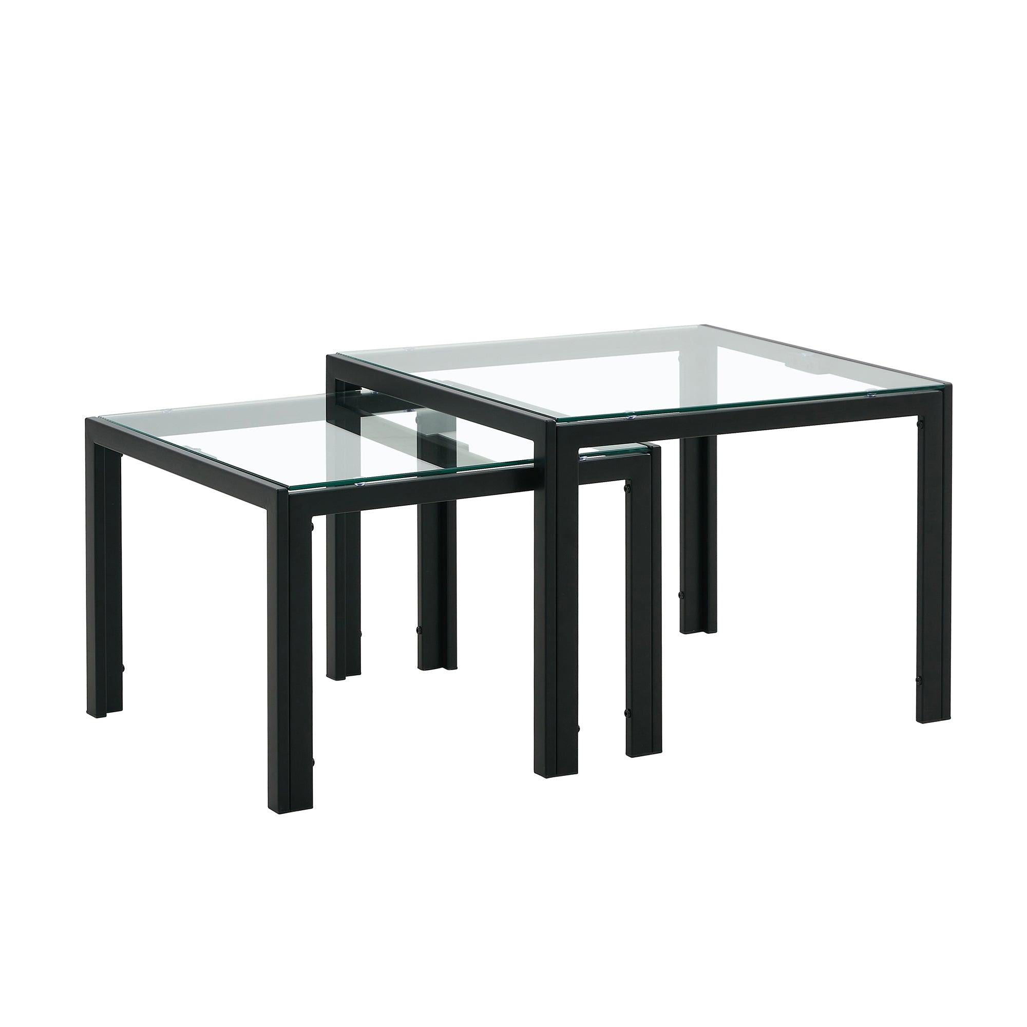 Nesting Coffee Table Set of 2, SquareModern Stacking Table with Tempered Glass Finish for Living Room,Transparent