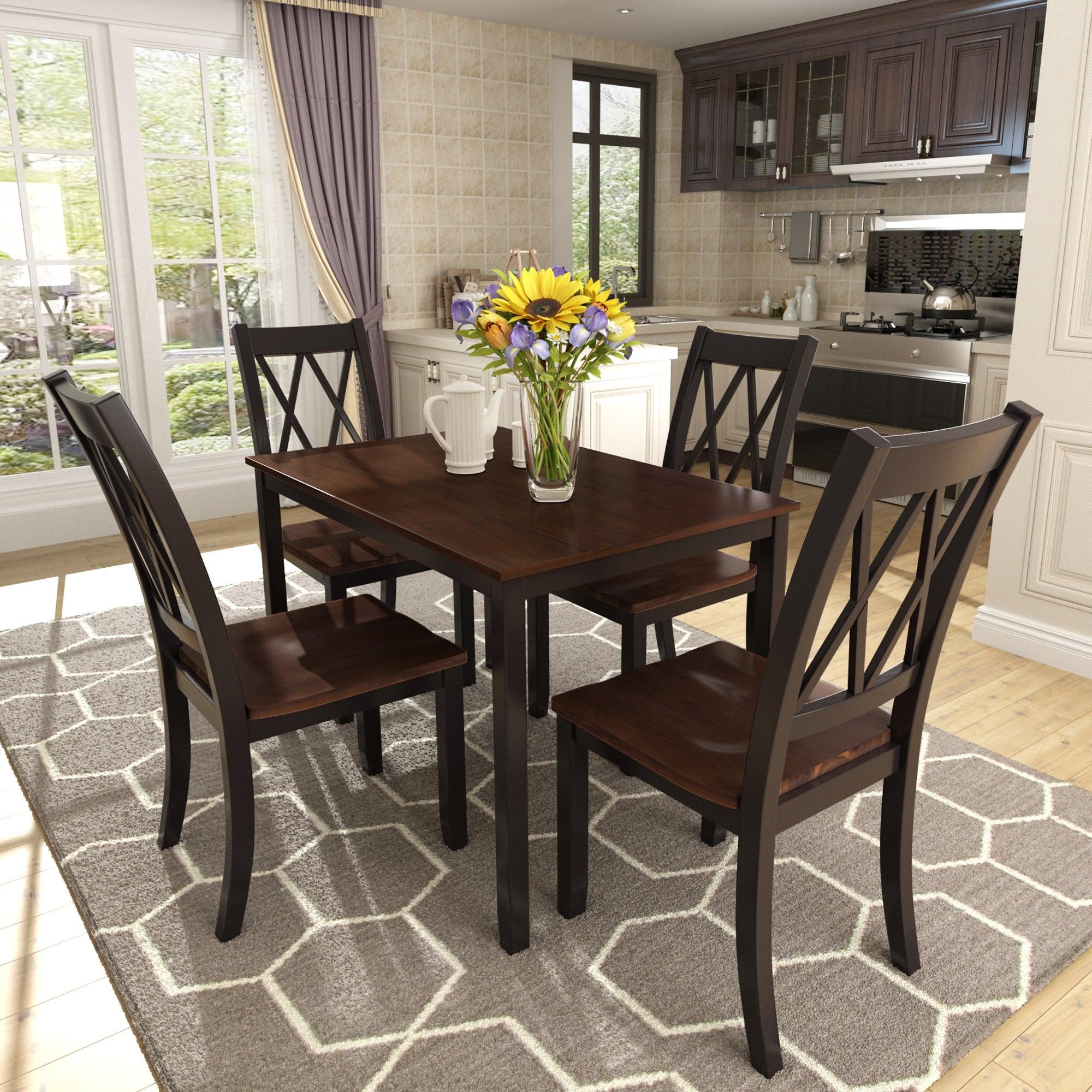 5-Piece Dining Table Set Home Kitchen Table and Chairs Wood Dining Set (Black+Cherry) image