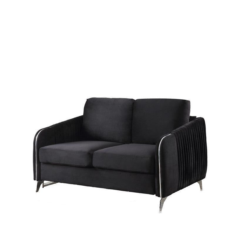 Hathaway Black Velvet Fabric Sofa Loveseat Chair Living Room Set