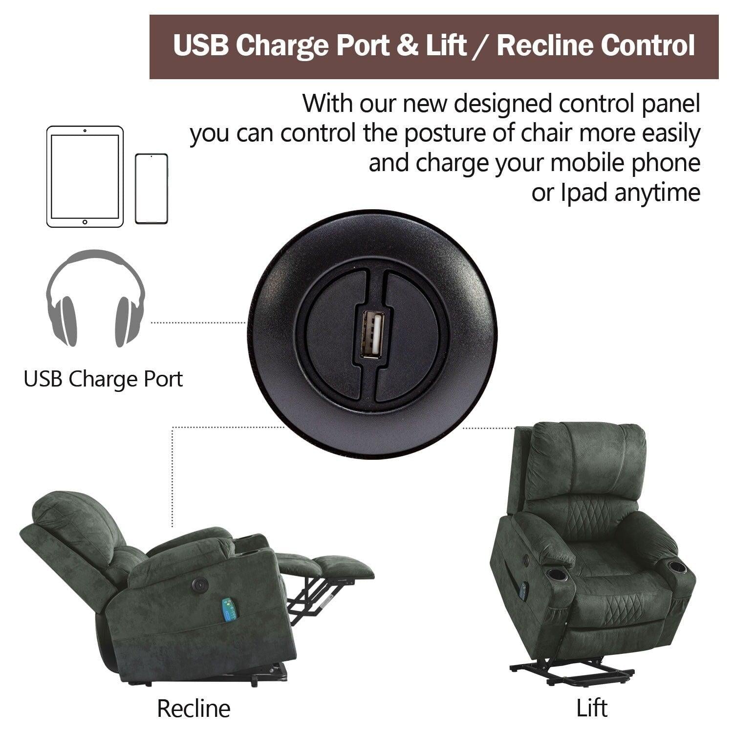 Power Lift Recliner Chair with Heated and Vibration Massage for Elderly, Heavy Duty and Safety Motion Reclining Mechanism Electric Recliner Sofa with USB Port, 2 Cup Holders, camel