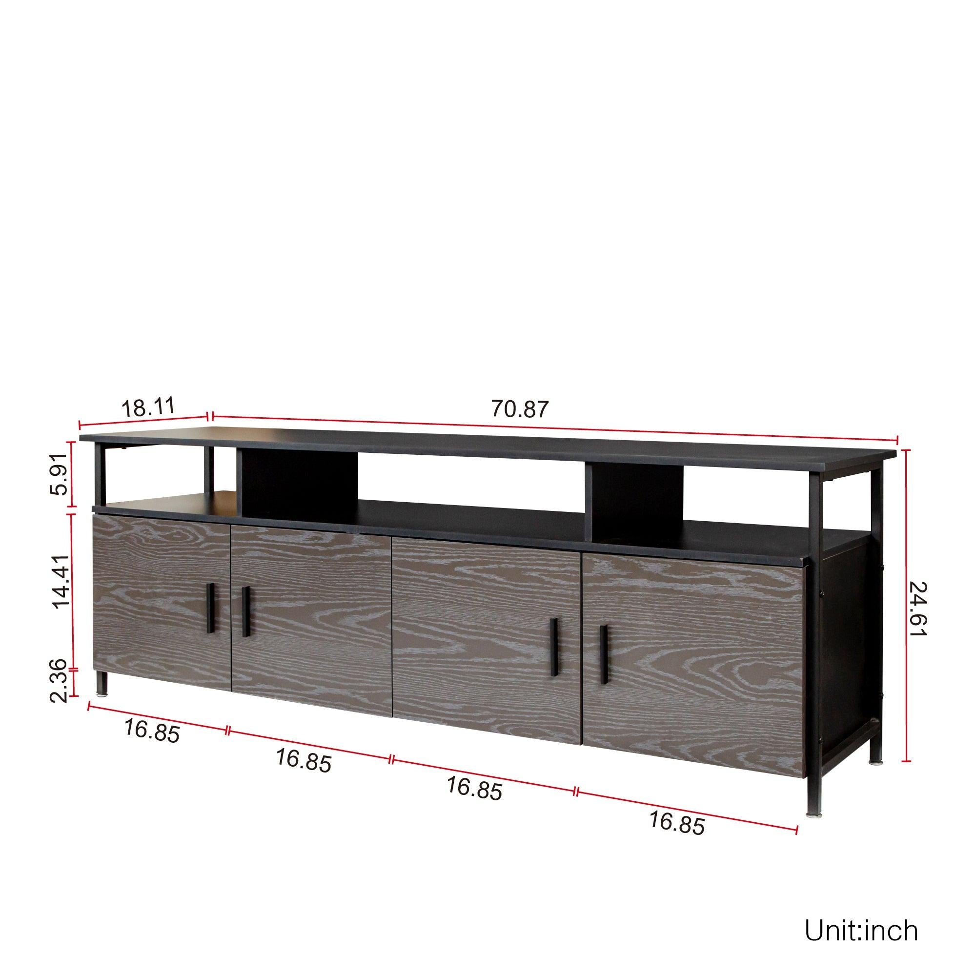 BlackModern simple wood grain TV cabinet 80-inch TV stand, open shelving multi-layerStorage