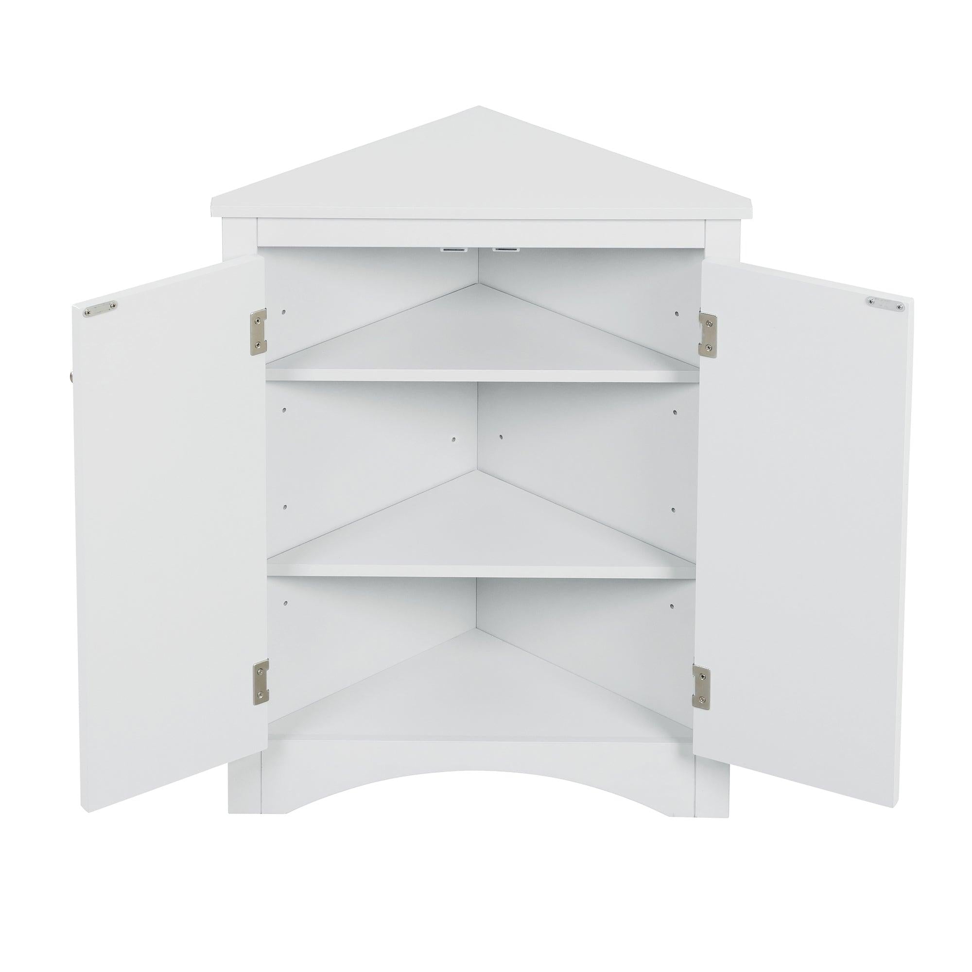 White Triangle BathroomStorage Cabinet with Adjustable Shelves, Freestanding Floor Cabinet for Home Kitchen