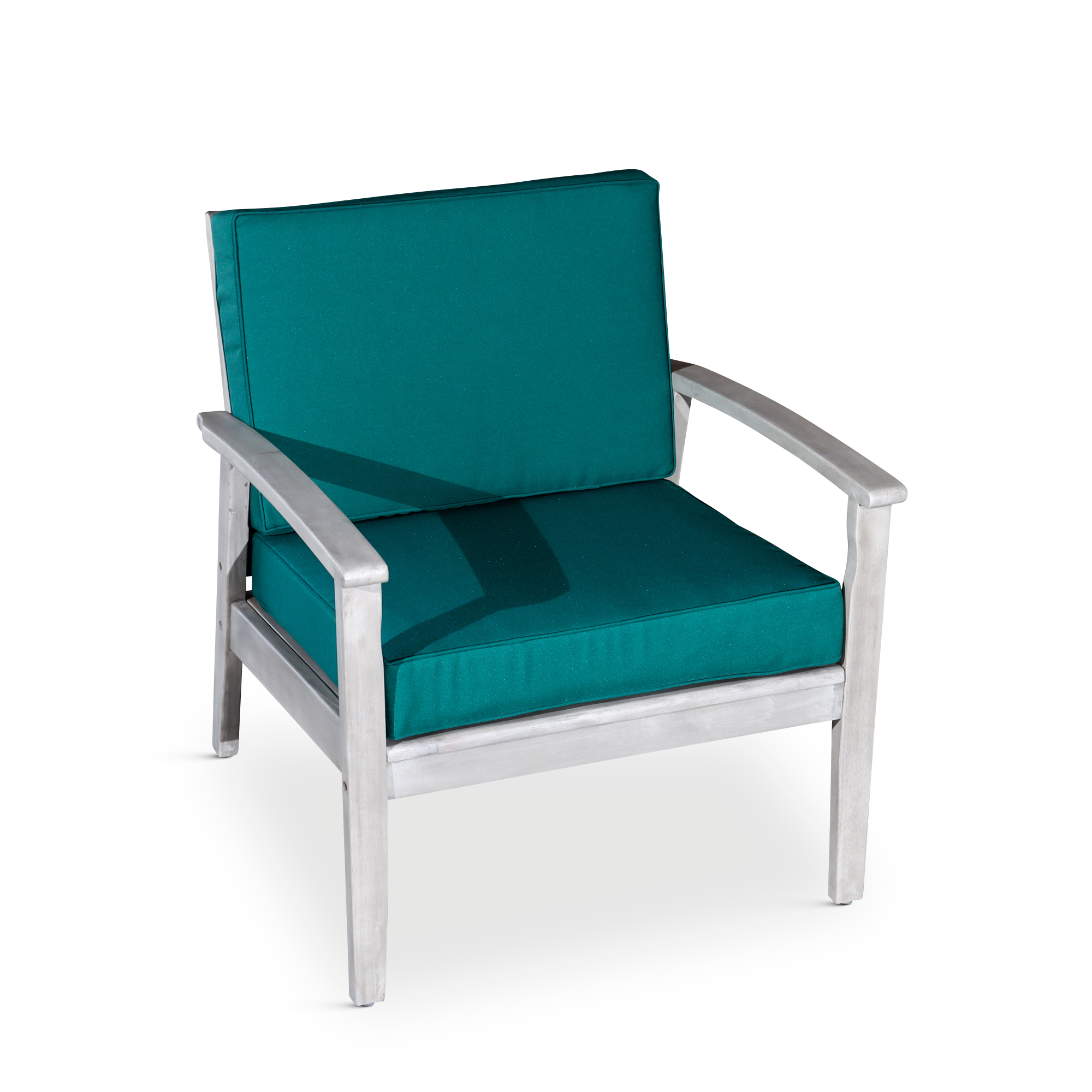 Deep Seat Eucalyptus Chair, Silver Gray Finish, Dark Green Cushions