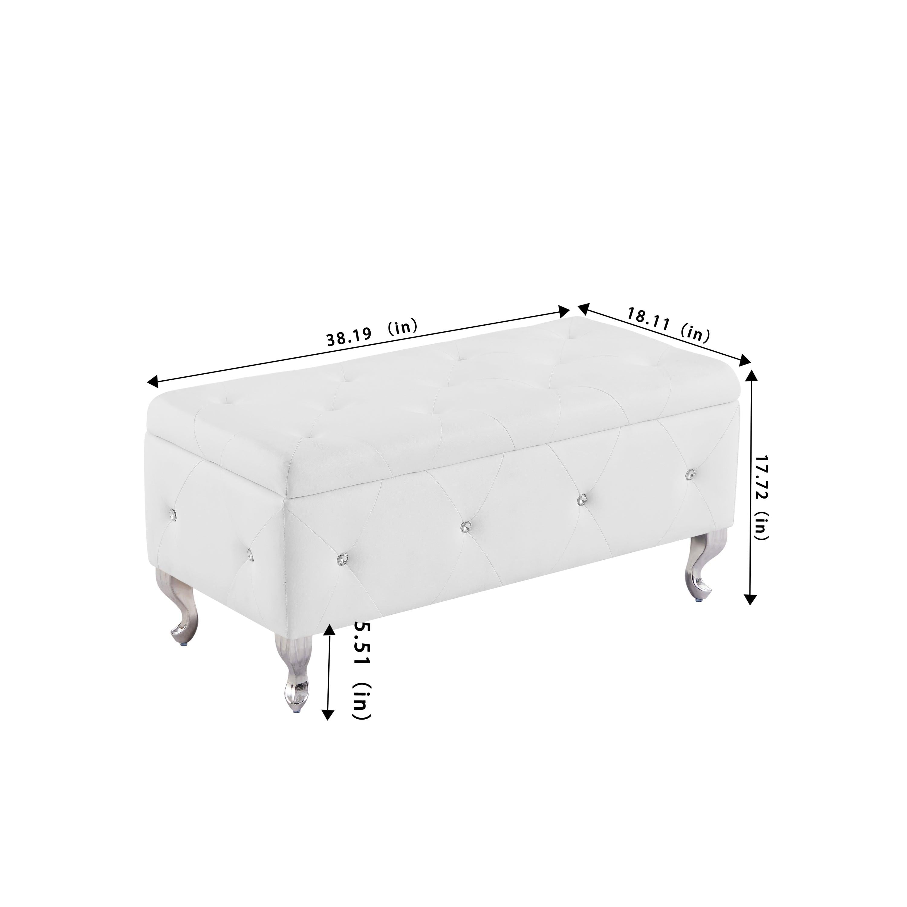 Storage Bench, Flip Top Entryway Bench Seat with Safety Hinge,Storage Chest with Padded Seat, Bed End Stool for Hallway Living Room Bedroom, Supports 250 lb,White PU