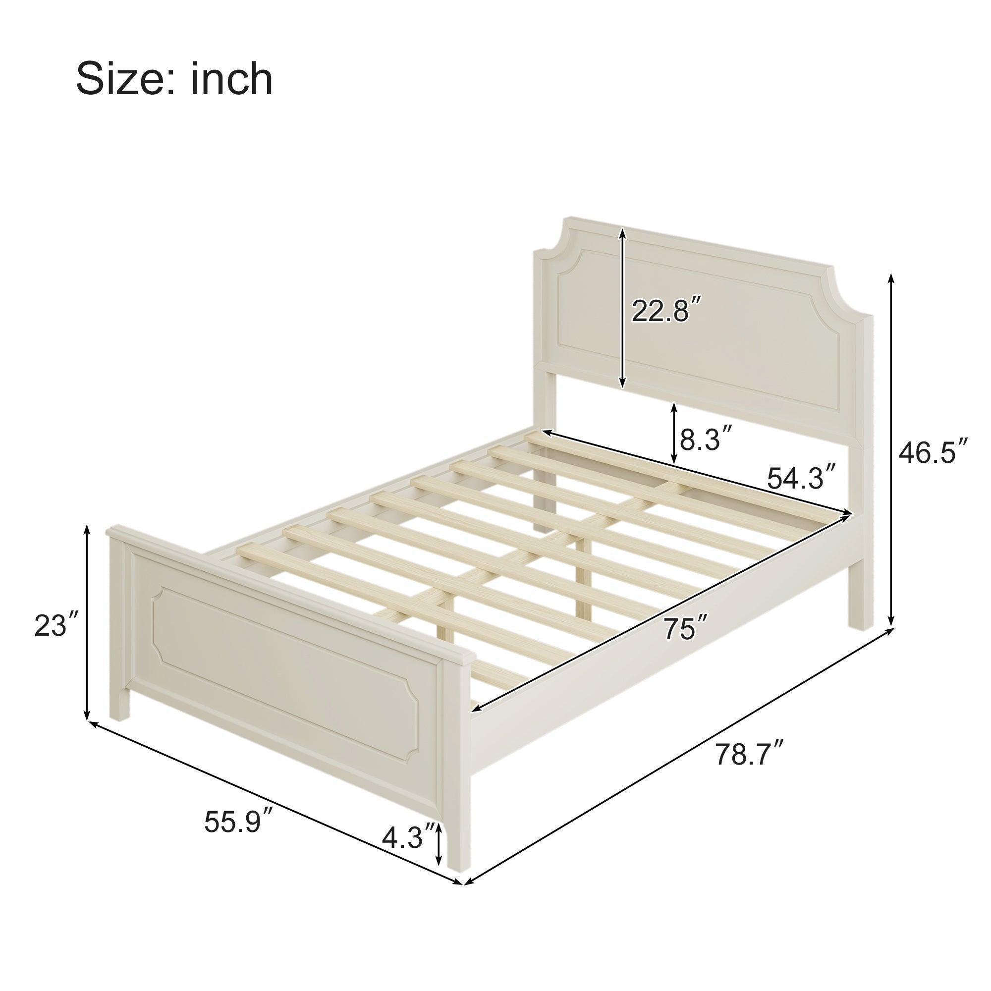 3 Pieces Bedroom Sets Milky White Solid Rubber Wood Full Size Platform Bed with Nightstand and Dresser