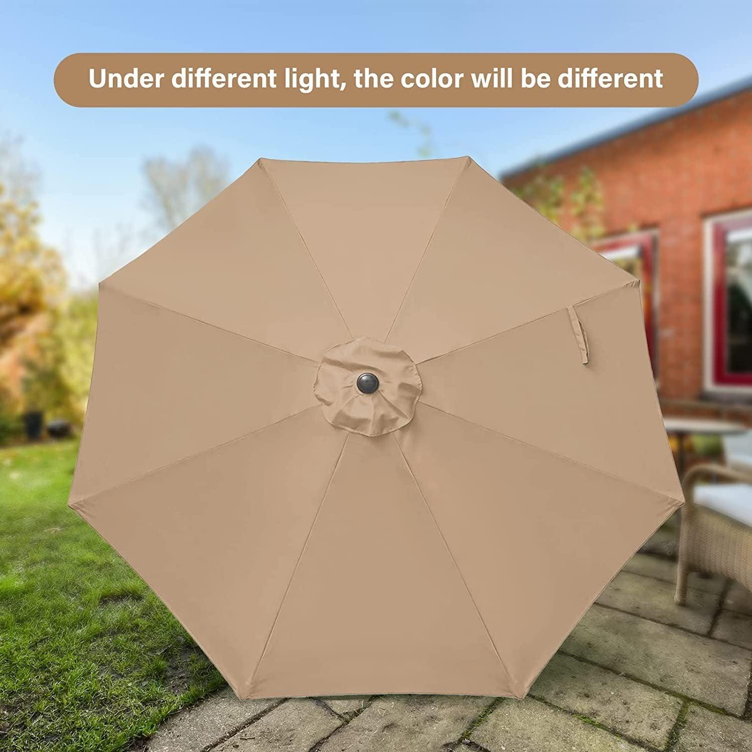 Simple Deluxe 9' Patio Umbrella Outdoor Table Market Yard Umbrella with Push Button Tilt/Crank, 8 Sturdy Ribs for Garden, Deck, Backyard, Pool, Tan