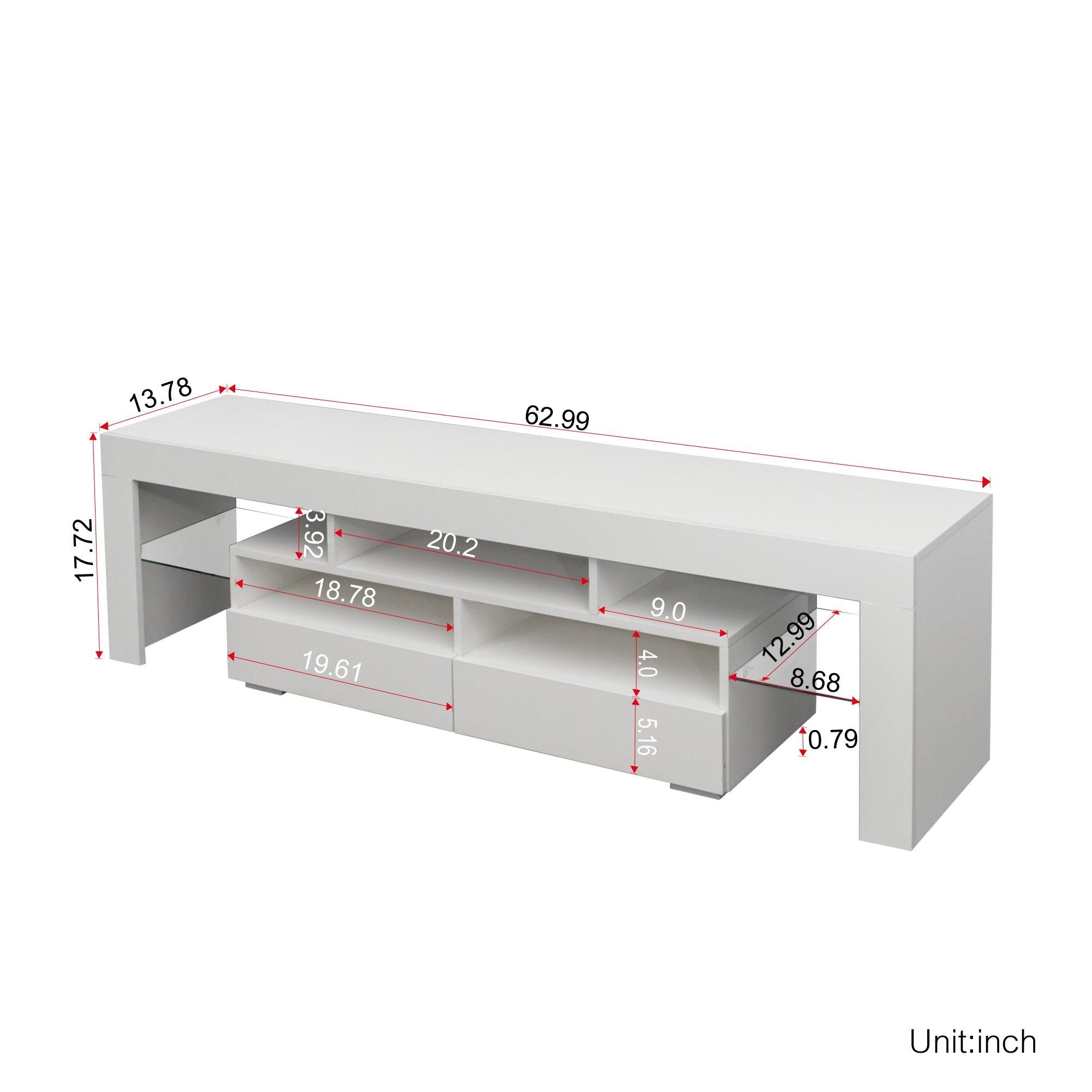 Living Room Furniture TV Stand Cabinet with 2 Drawers & 2 open shelves,20-color RGB LED lights with remote,White