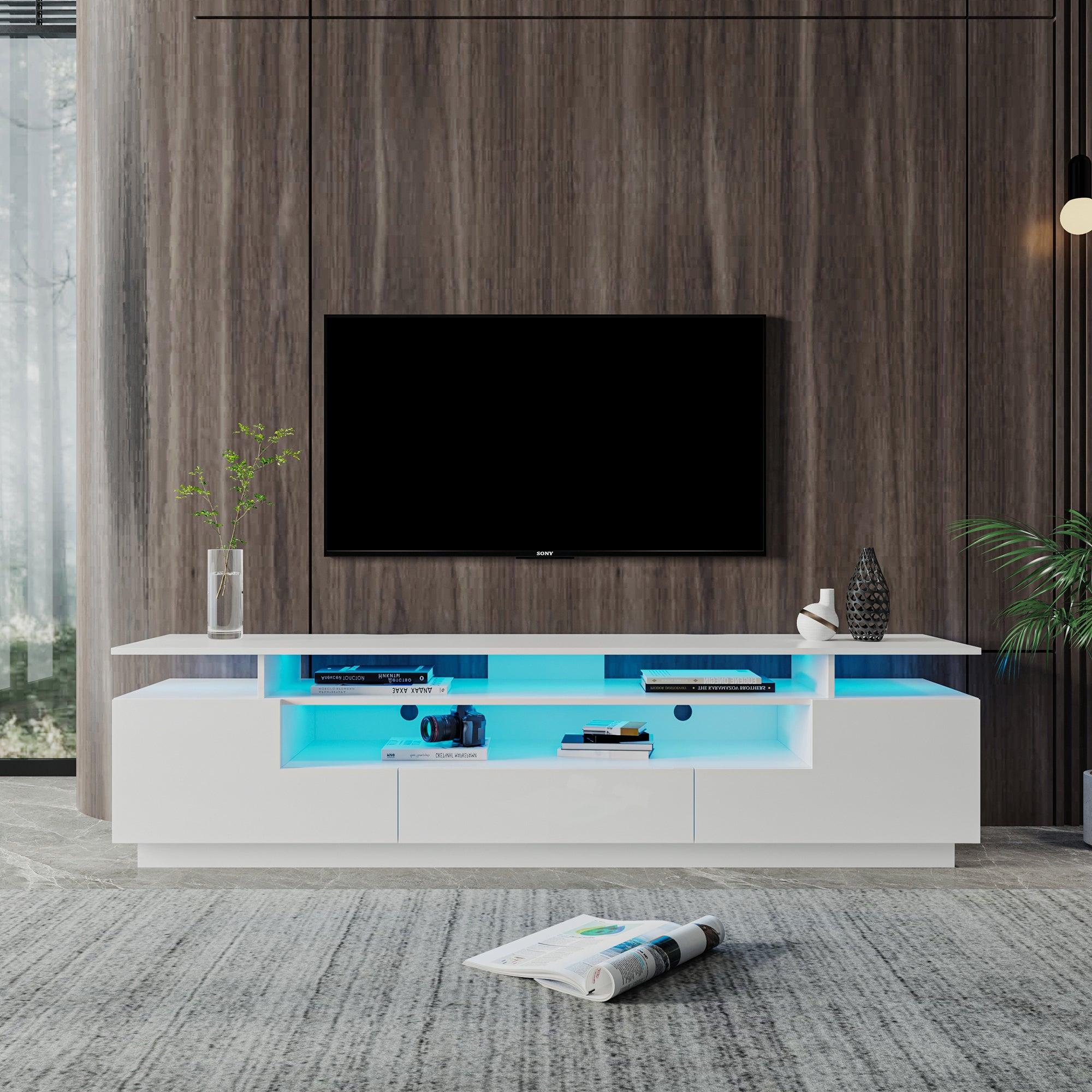 Modern White TV Stand, 20 Colors LED TV Stand w/Remote Control Lights image