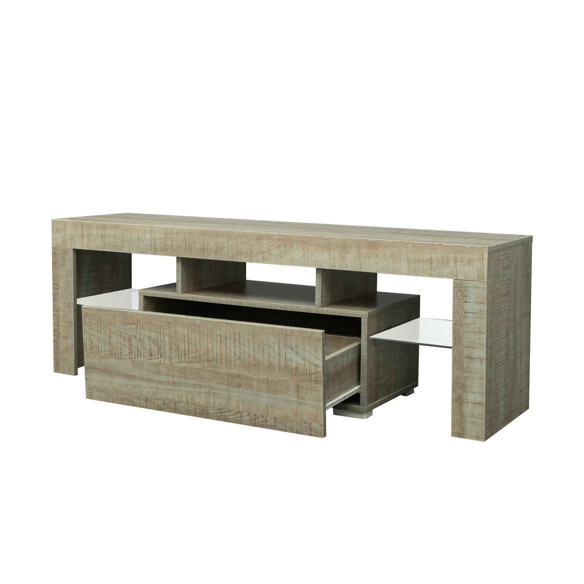 TV Stand with LED RGB Lights,Flat Screen TV Cabinet, Gaming Consoles - in Lounge Room, Living Room and Bedroom，GREY OAK