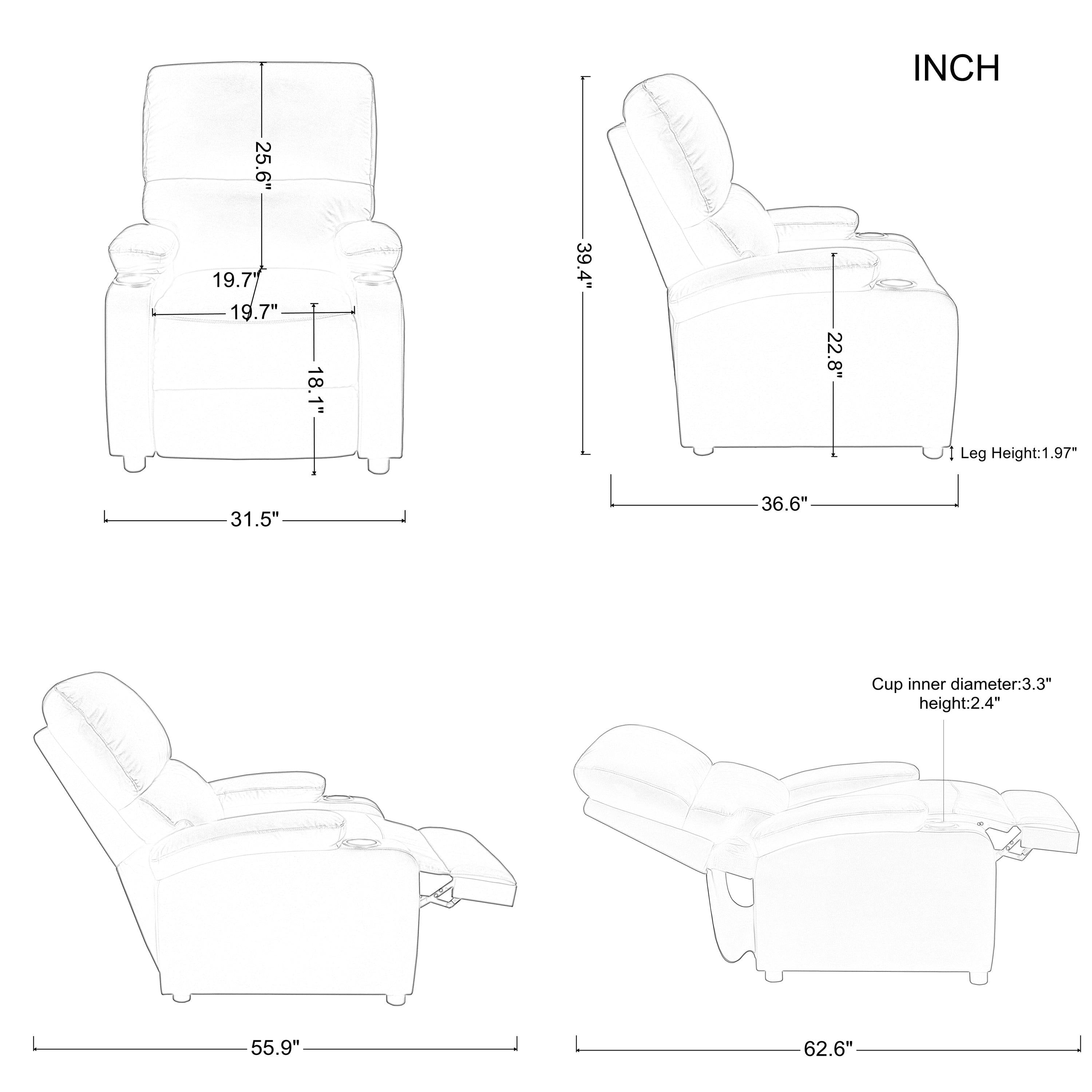 31.5” Faux leather reclining chair Brown Pu