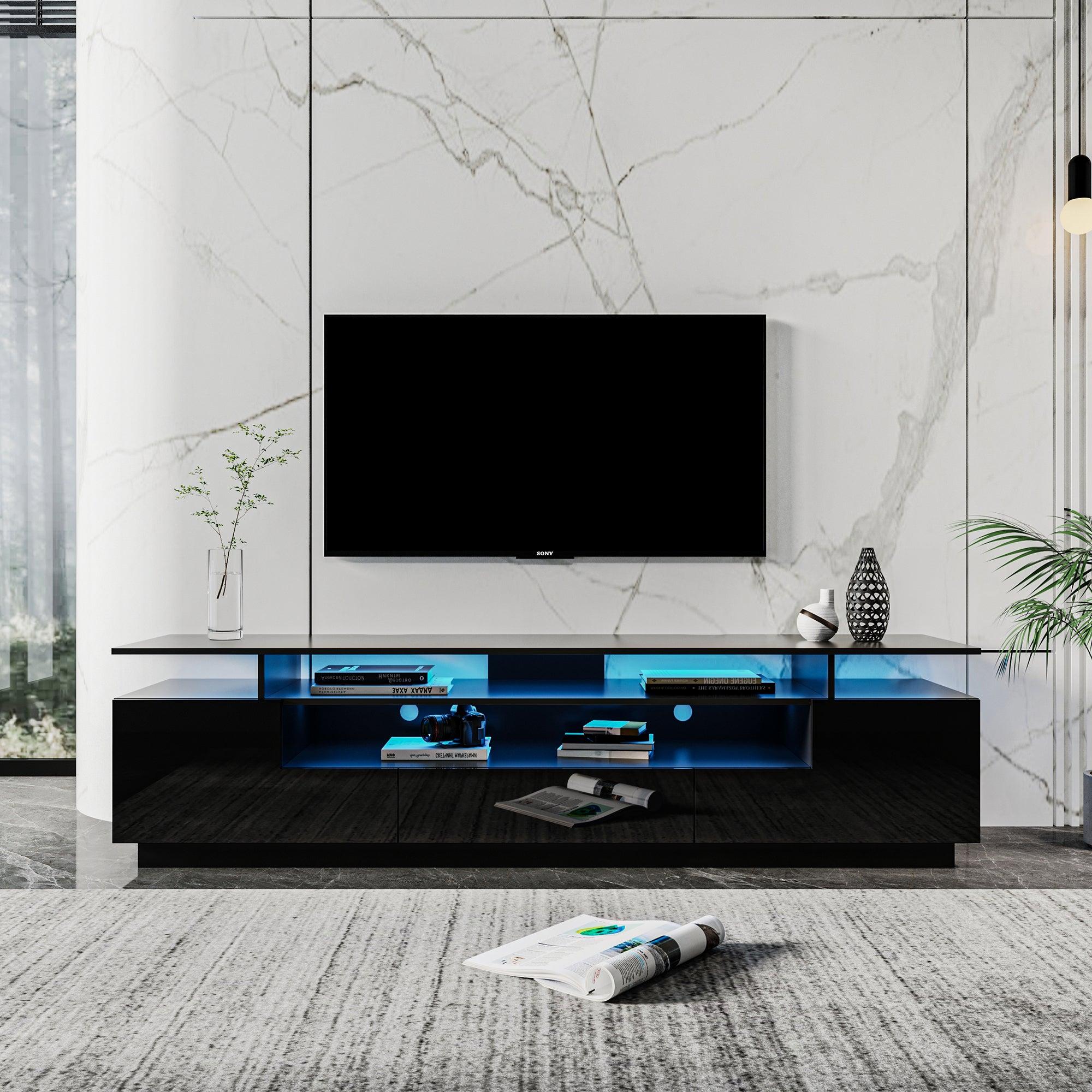 Modern Black TV Stand, 20 Colors LED TV Stand w/Remote Control Lights image