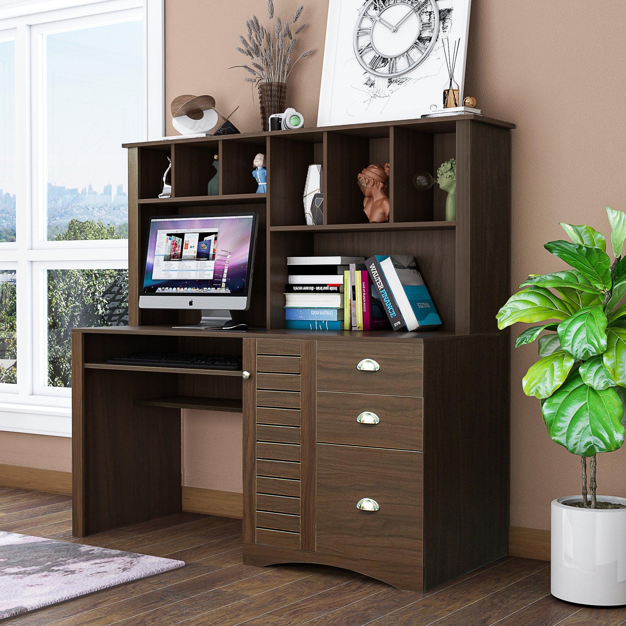 Home Office Computer Desk with Hutch,Walnut image