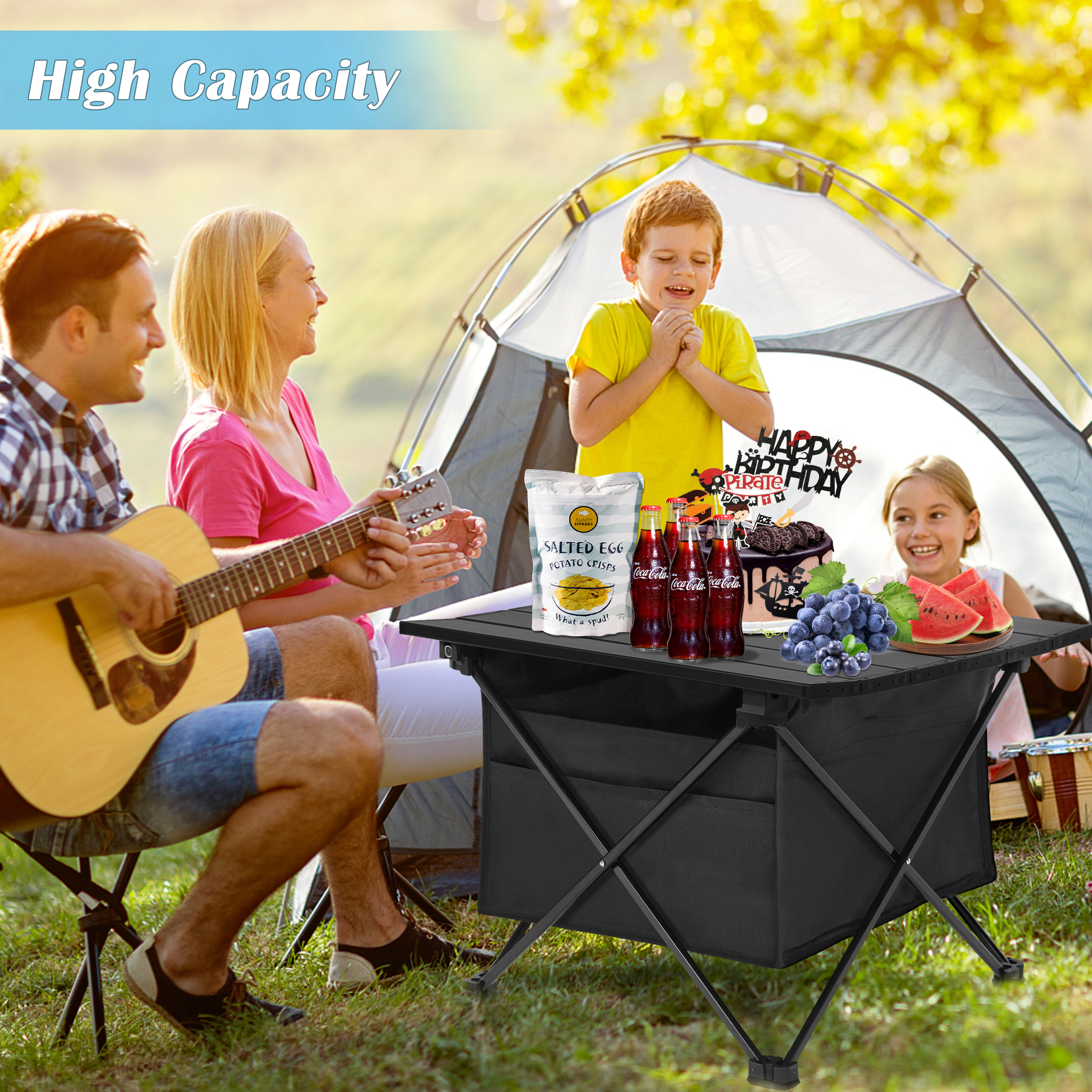 Portable Folding Aluminum Alloy Table with High-CapacityStorage and Carry Bag for Camping, Traveling, Hiking, Fishing, Beach, BBQ, Small, Black